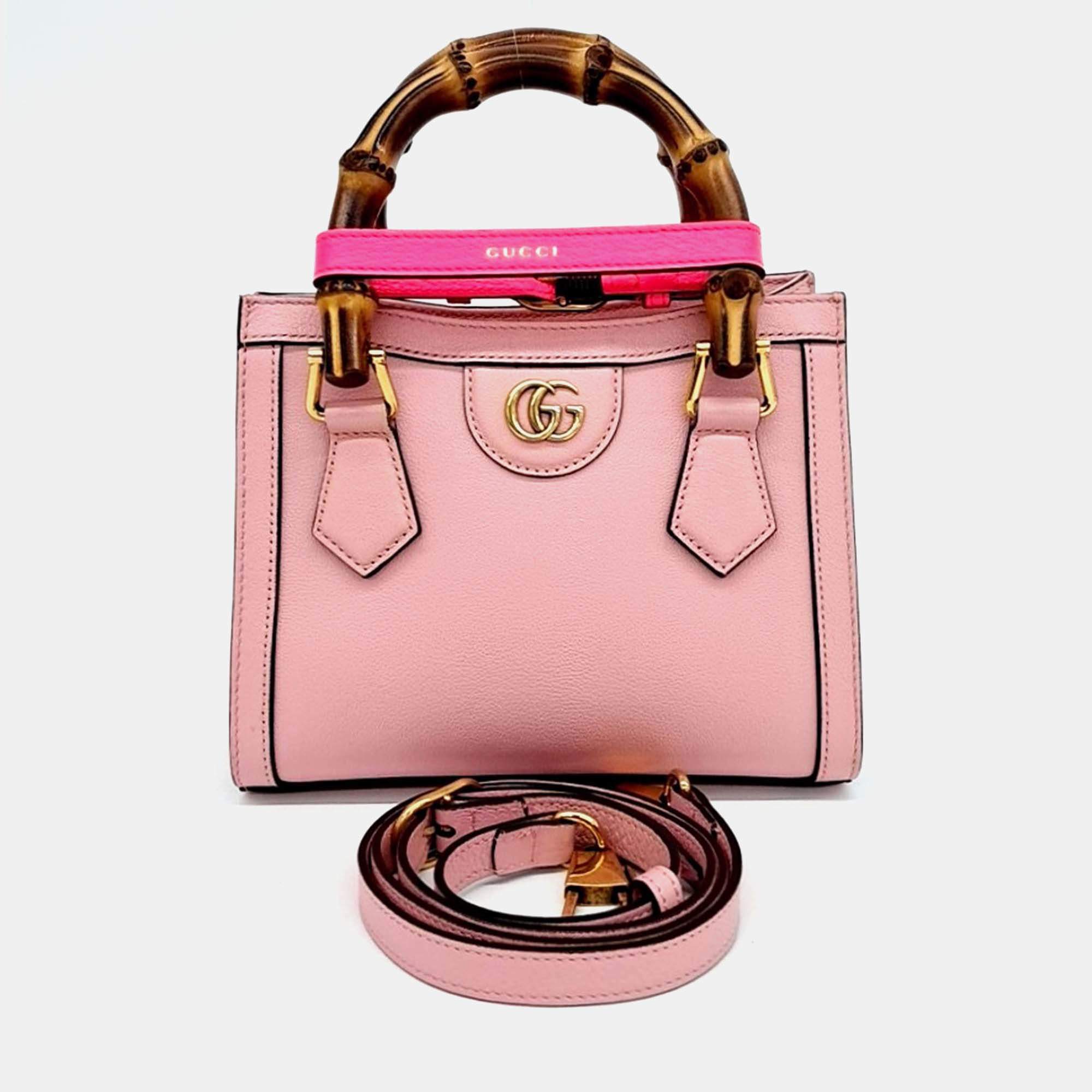 Pre Owned Gucci Pink Leather Diana Tote and Shoulder Bag