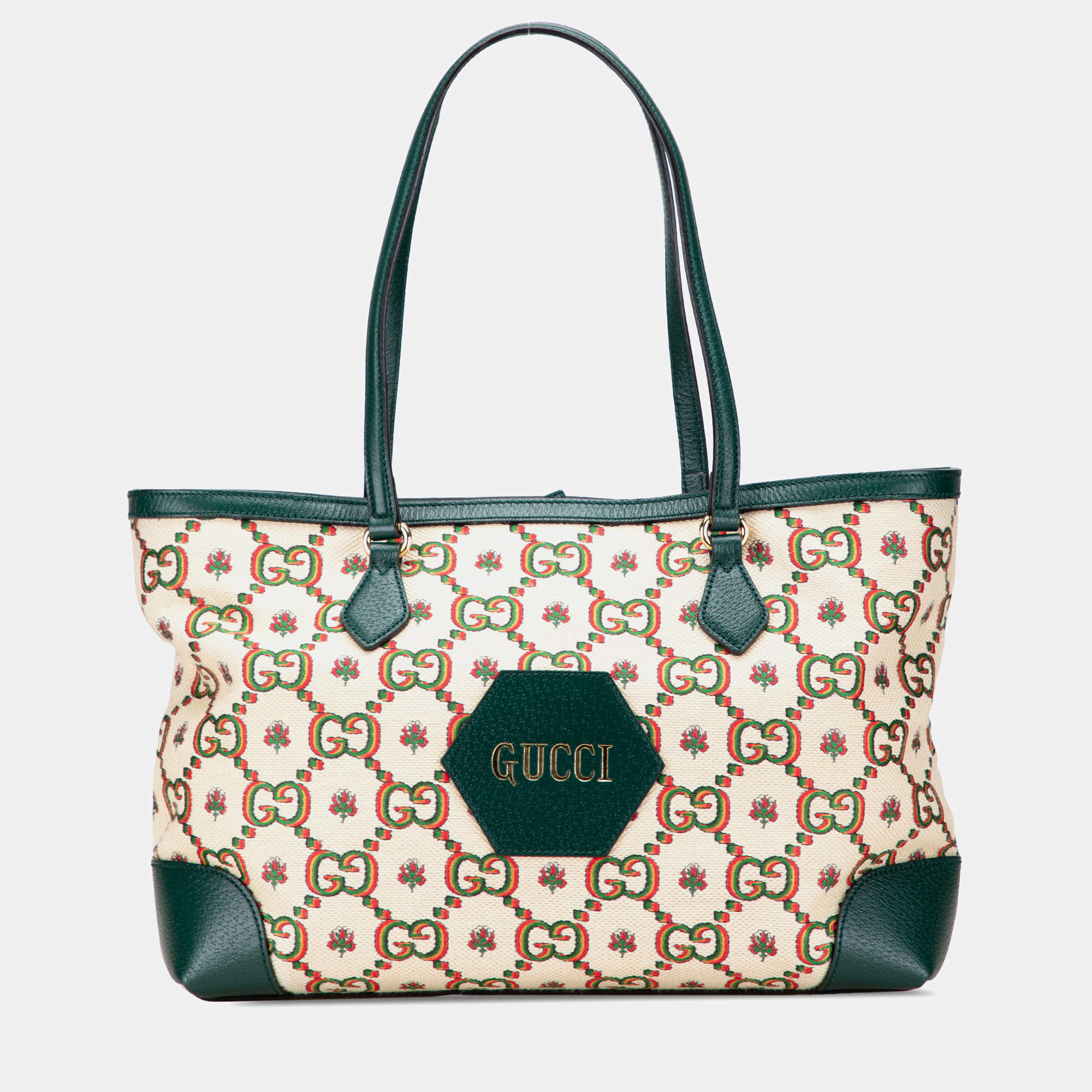 Pre Owned Gucci Brown 100th Anniversary Medium GG Canvas Embroidered Flower Ophidia Tote