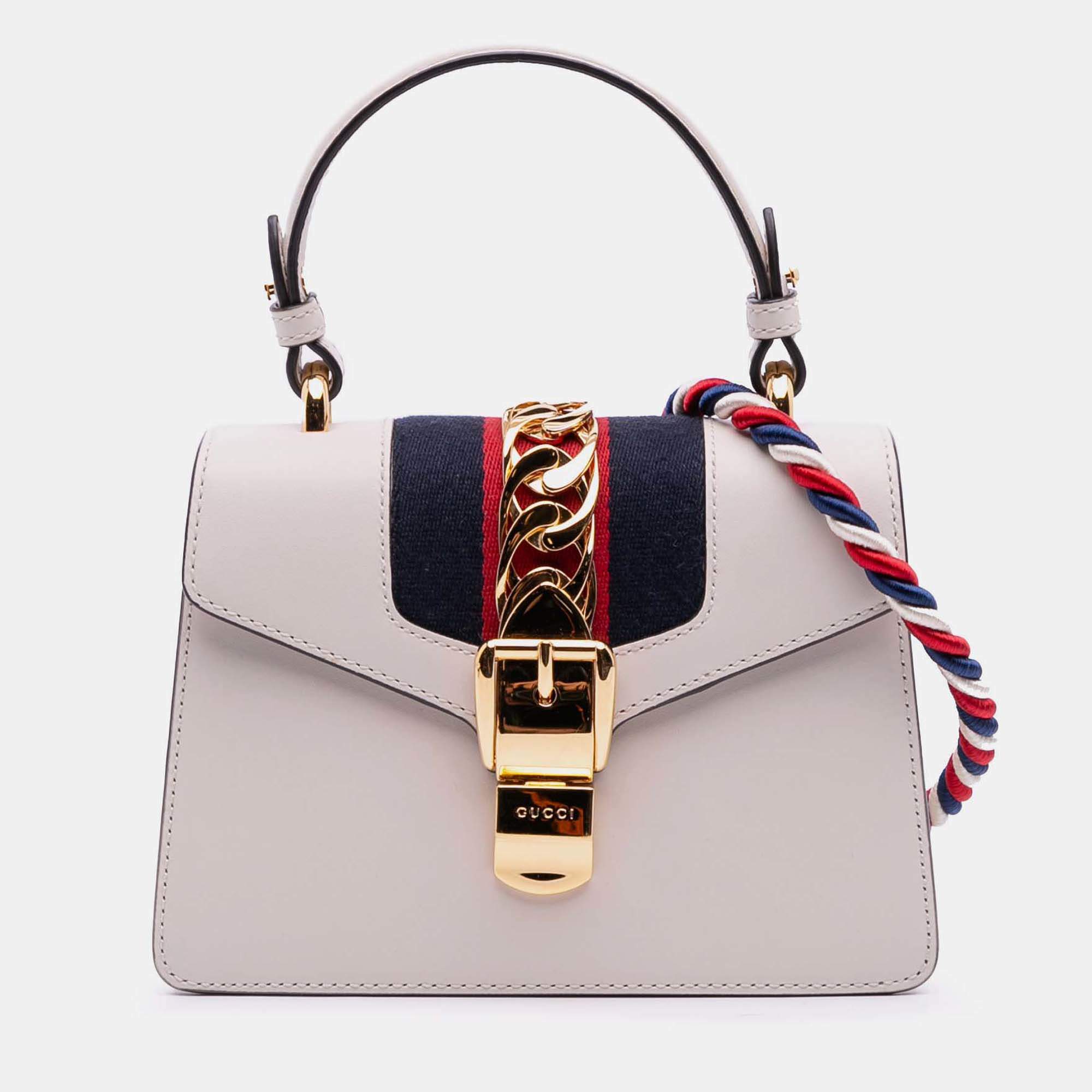 Pre Owned Gucci White Mini Calfskin Sylvie Satchel