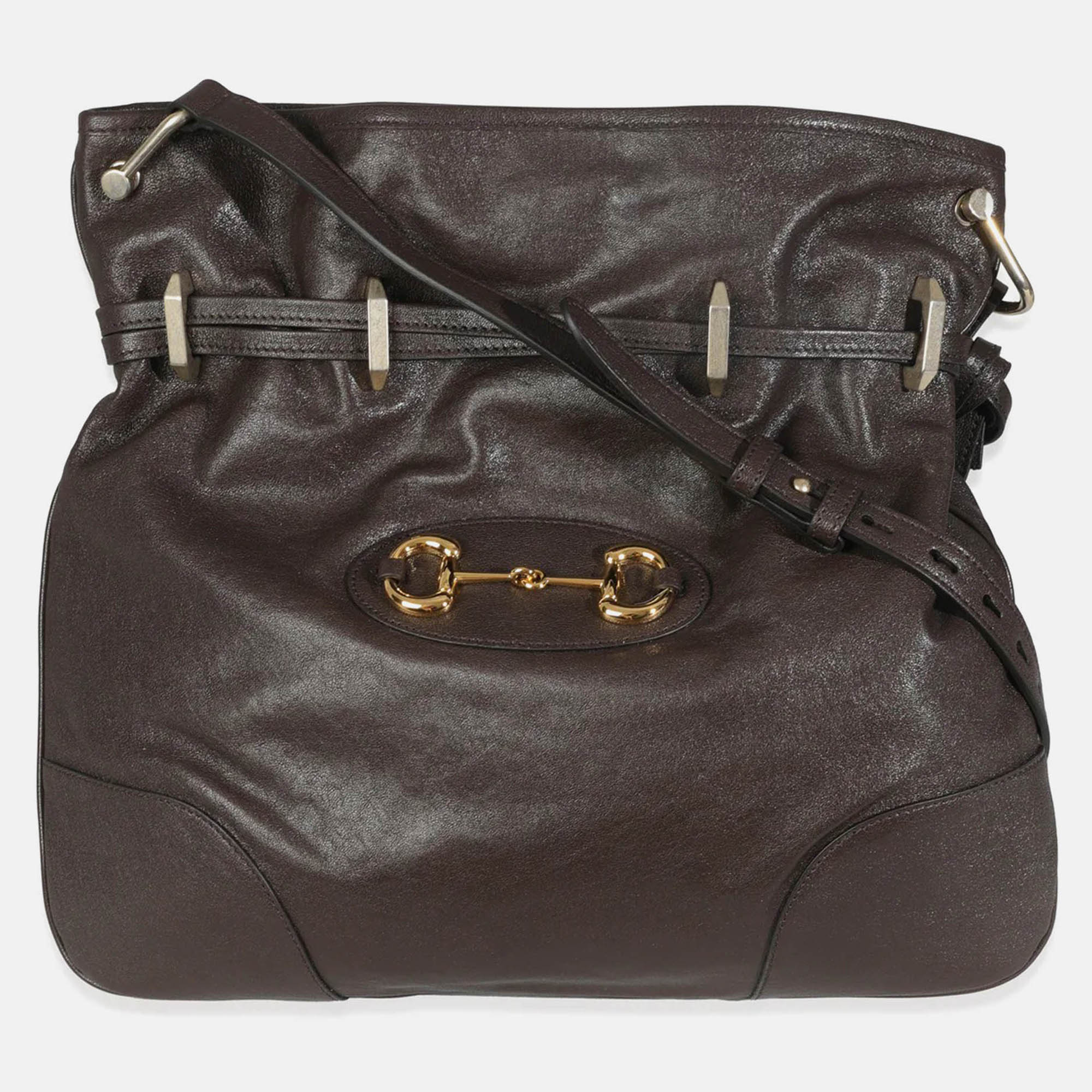 Pre Owned Gucci Brown Calfskin Leather 1955 Horsebit Cinch