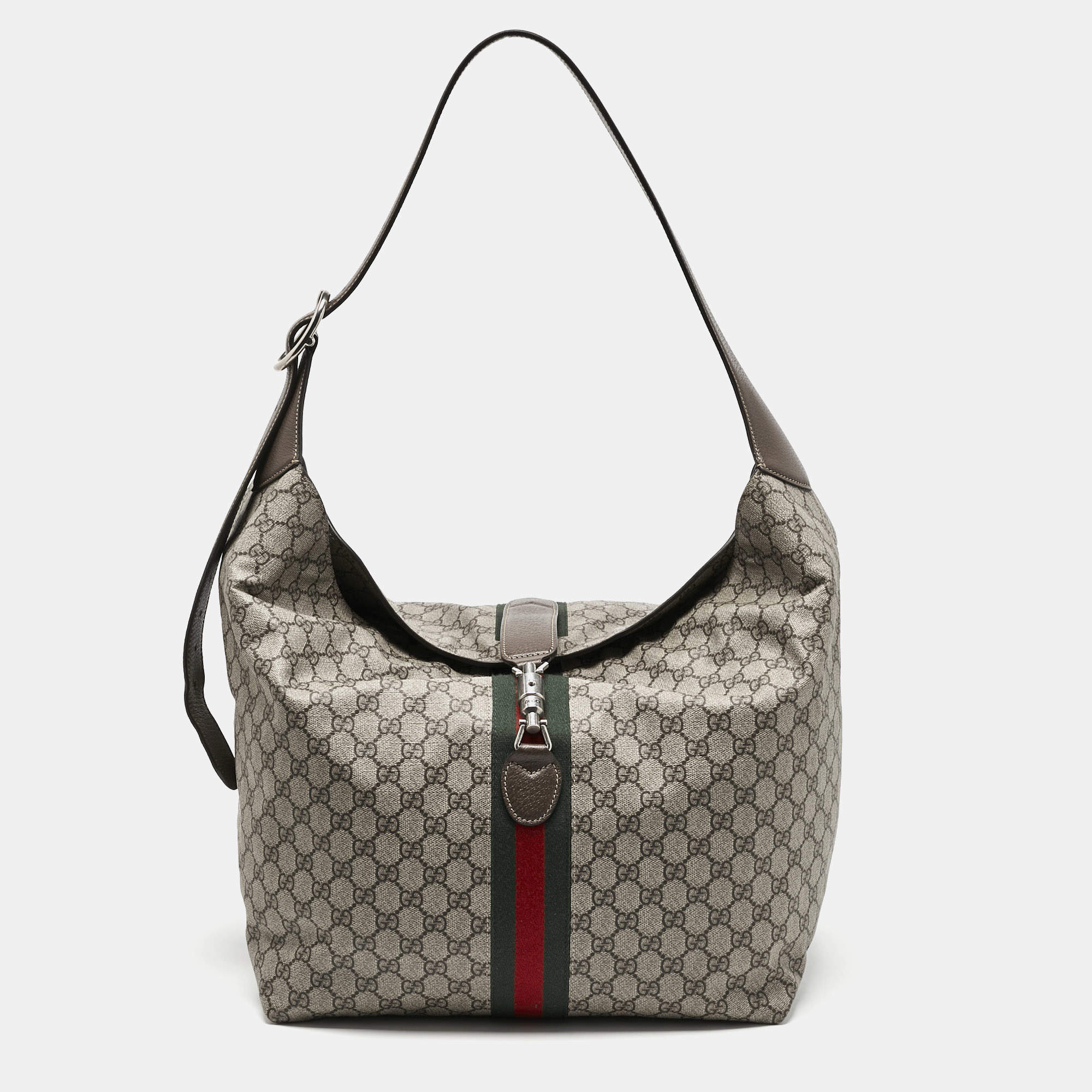 Pre Owned Gucci Beige/Ebony GG Supreme Canvas and  Leather Medium Jackie 1961 Shoulder Bag