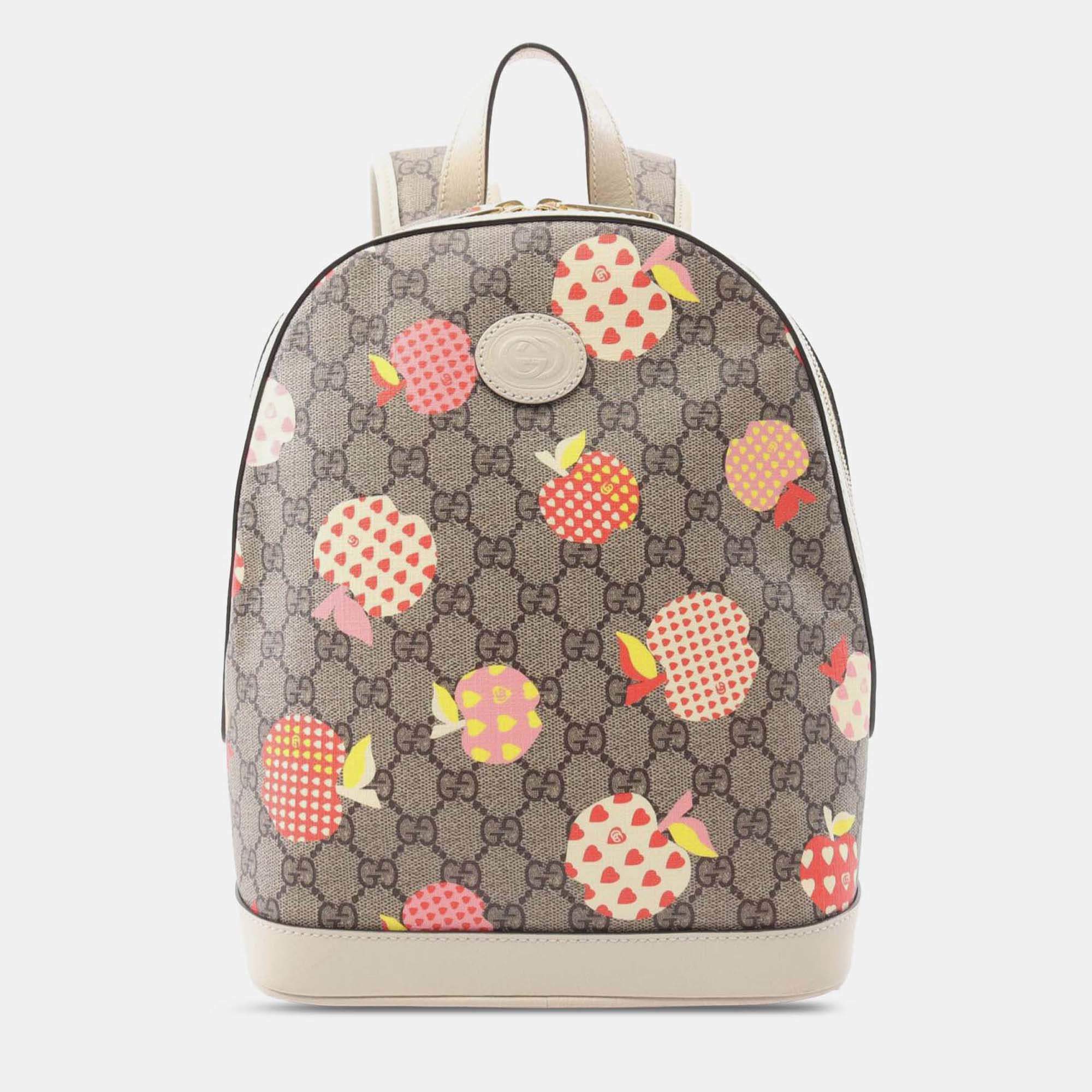Pre Owned Gucci Brown GG Supreme Les Pommes Apple and Heart Backpack