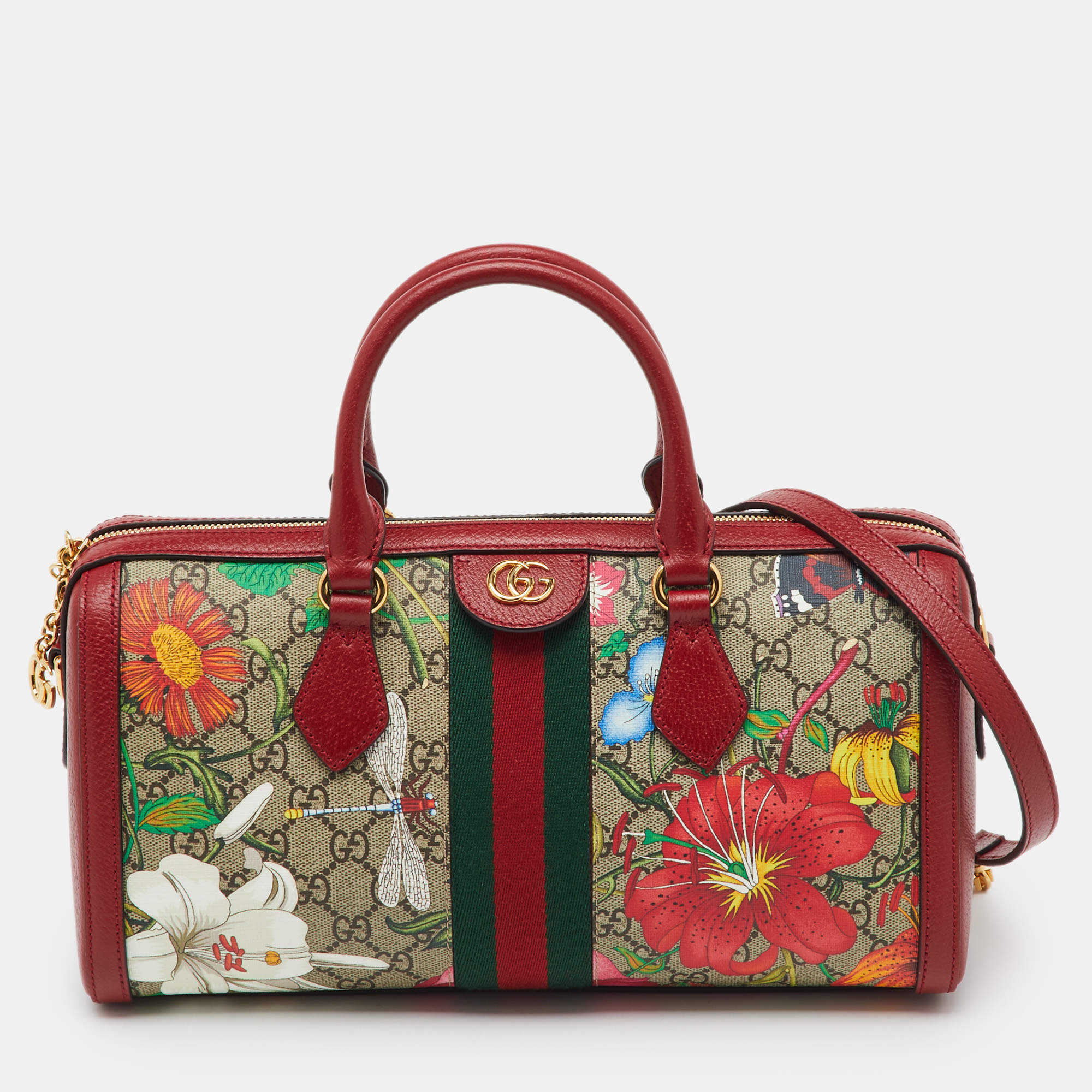 Pre Owned Gucci Multicolor GG Supreme Canvas and Leather Flora Web Medium Ophidia Boston Bag