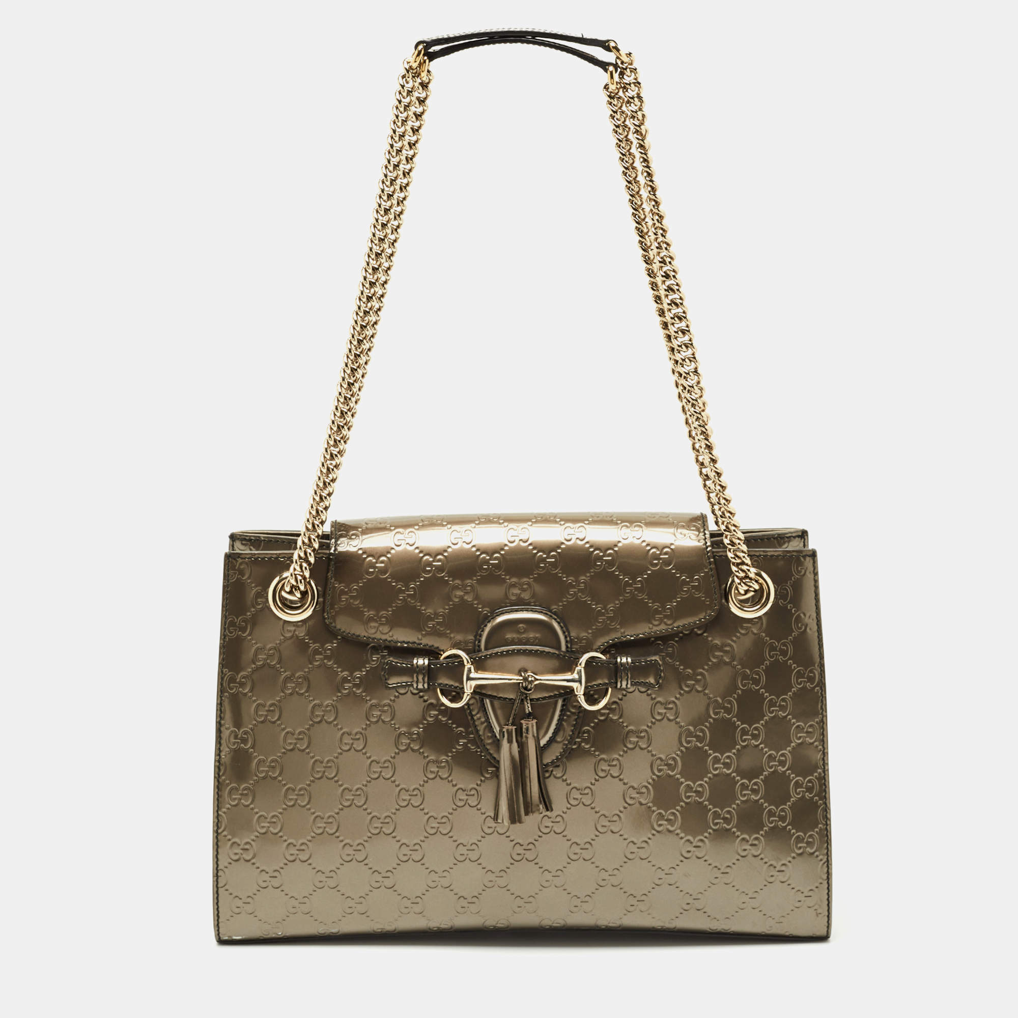 Pre Owned Gucci Metallic Guccissima Patent Leather Large Emily Chain Shoulder Bag
