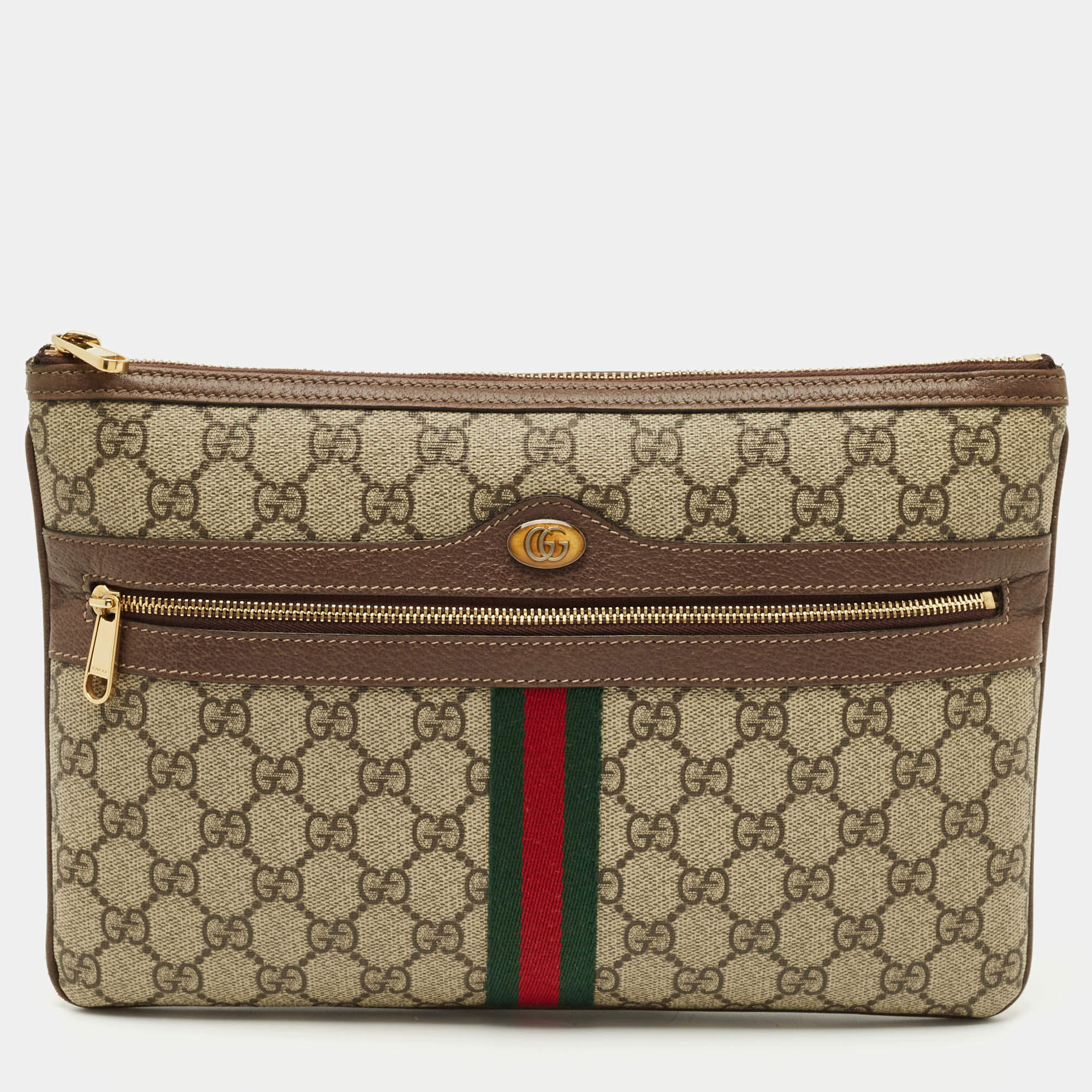 Pre Owned Gucci Brown/Beige GG Supreme Canvas Ophidia Pouch