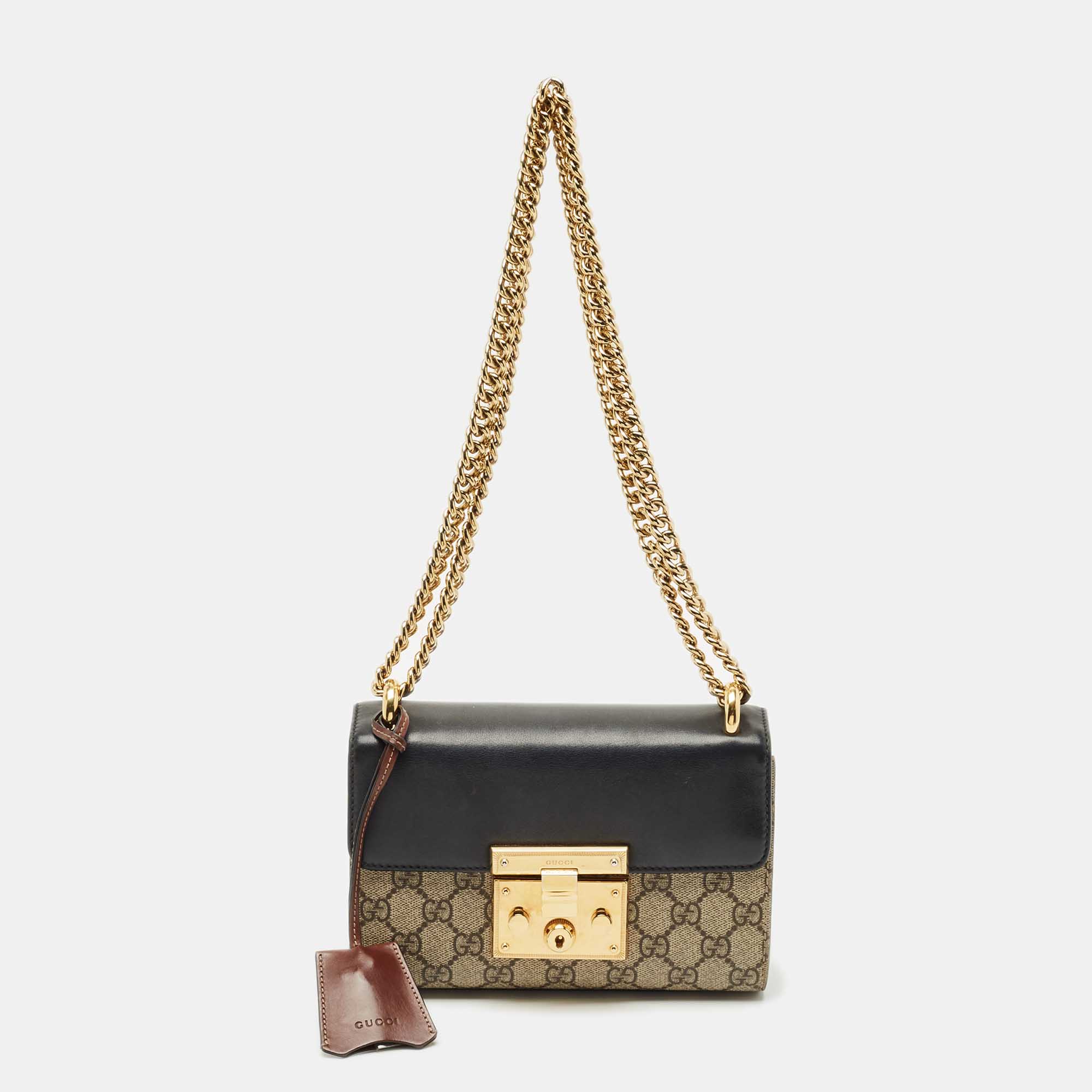 Pre Owned Gucci Tricolor GG Supreme Canvas and Leather Small Padlock Shoulder Bag