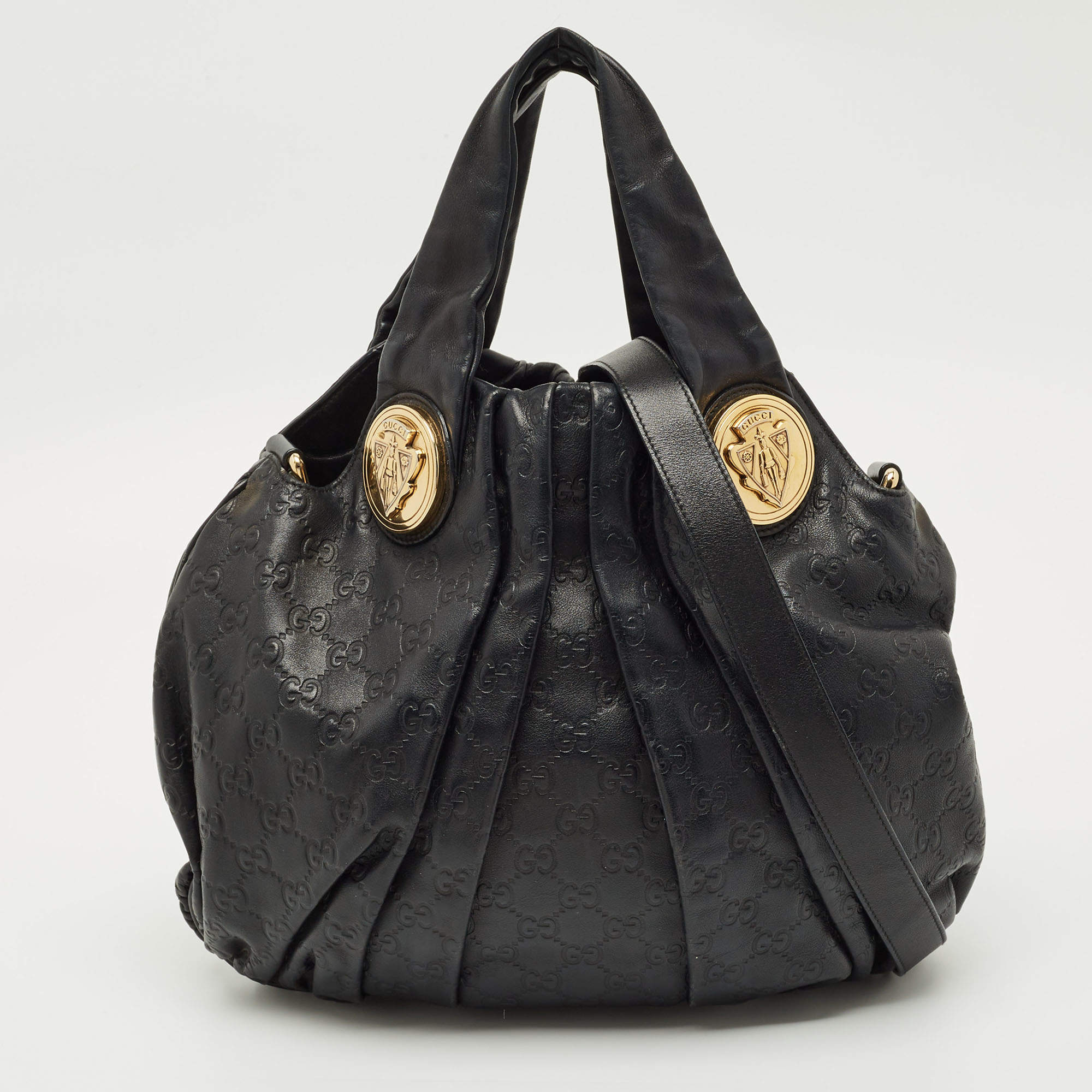 Pre Owned Gucci Black Guccissima Leather Small Hysteria Hobo
