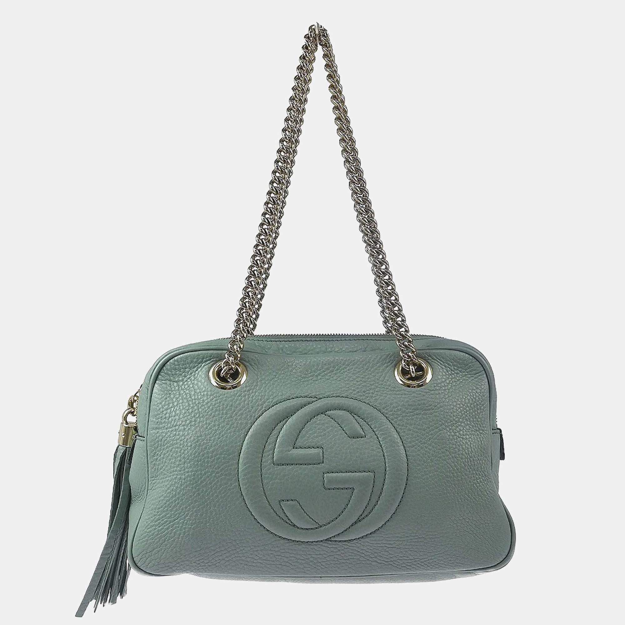 Pre Owned Gucci Soho Light Blue Leather Shoulder Bag
