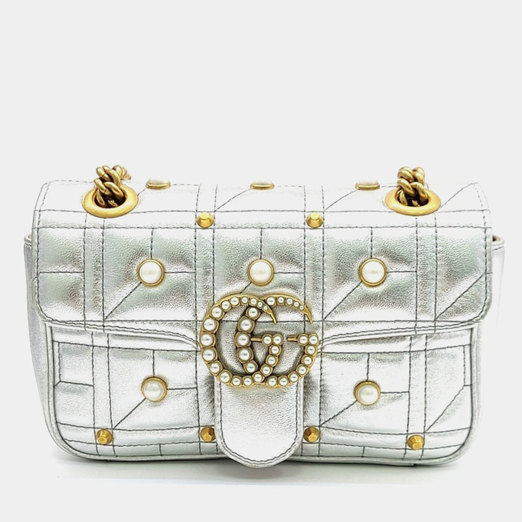 Pre Owned Gucci Metallic Leather Matrasse Mini Shoulder Bag