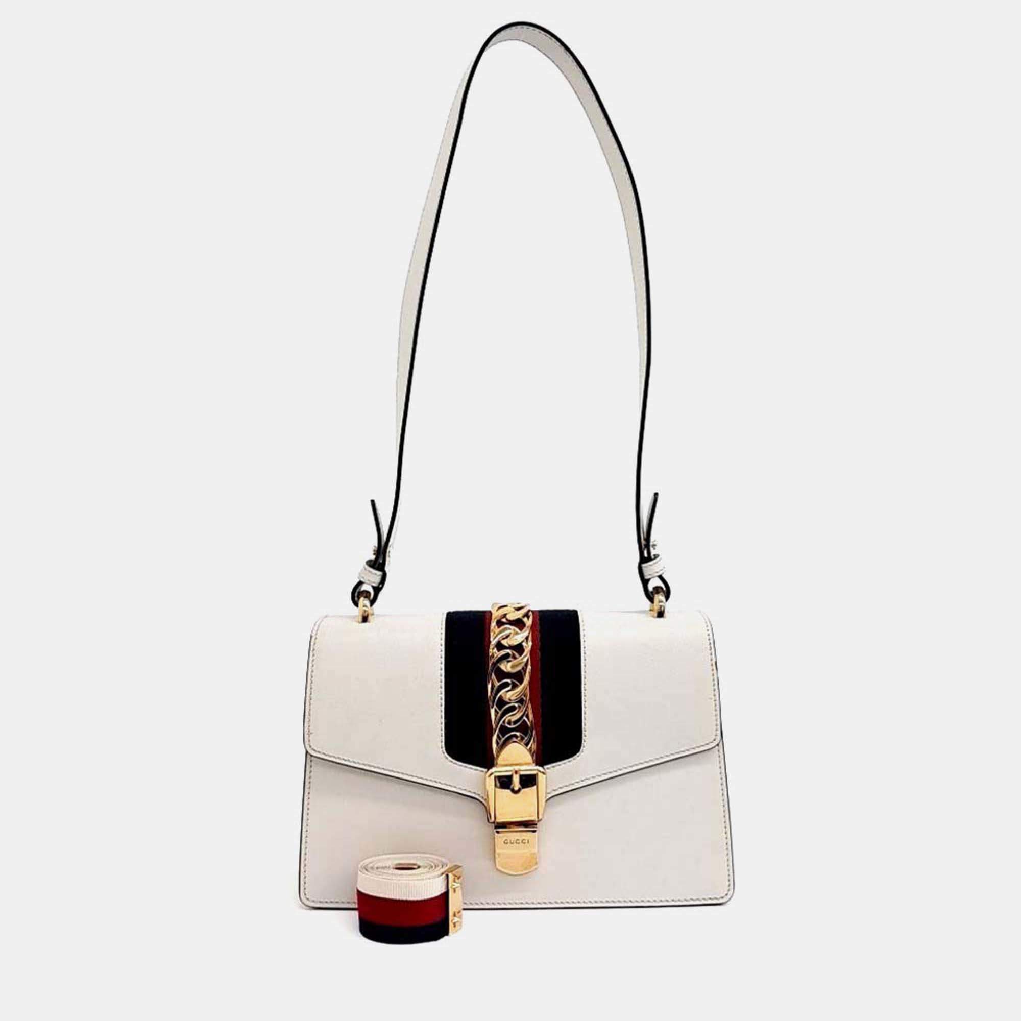 Pre Owned Gucci Sylvie White Leather Bag