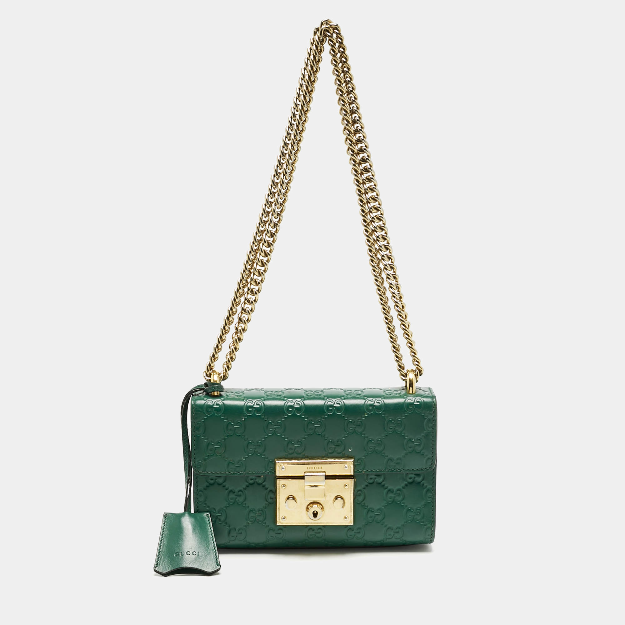 Pre Owned Gucci Green Guccissima Leather Small Padlock Shoulder Bag