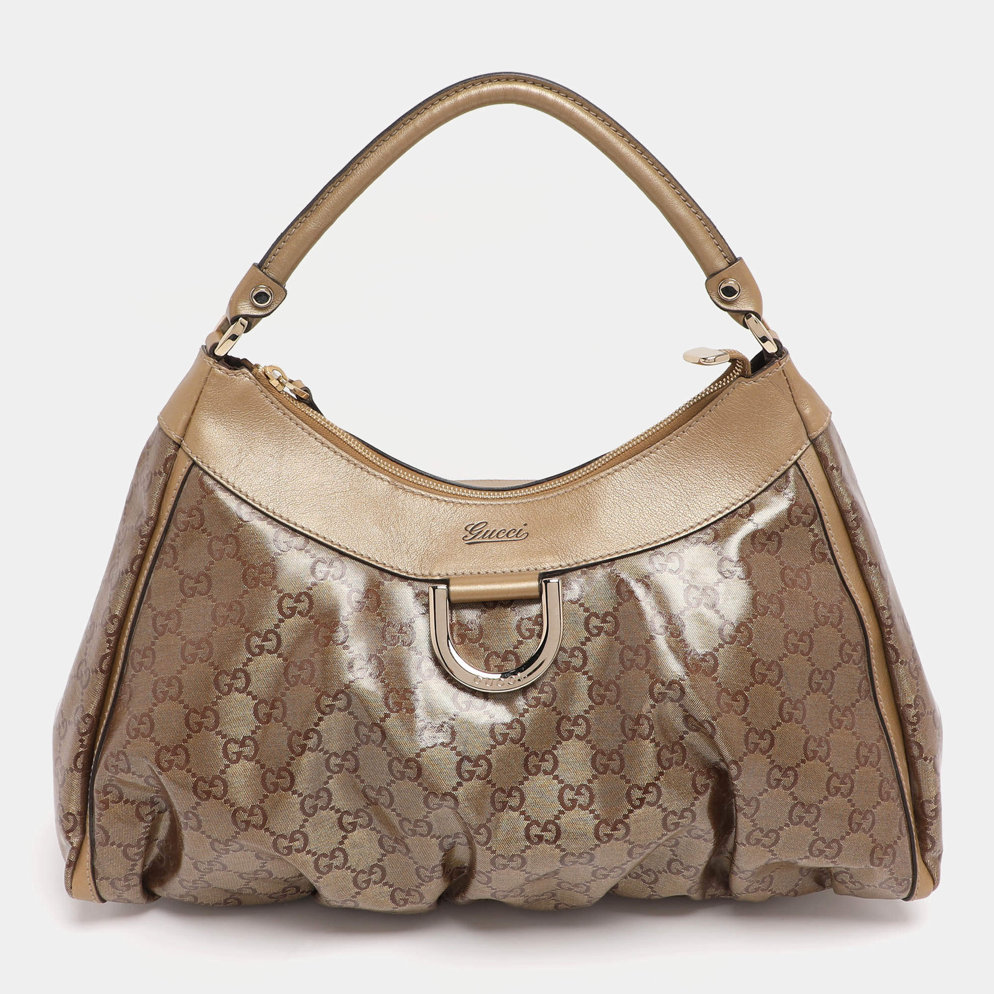 Pre Owned حقيبة غوتشي "دي رينغ" كبيرة كريستال كانفاس GG بيج/ذهبي