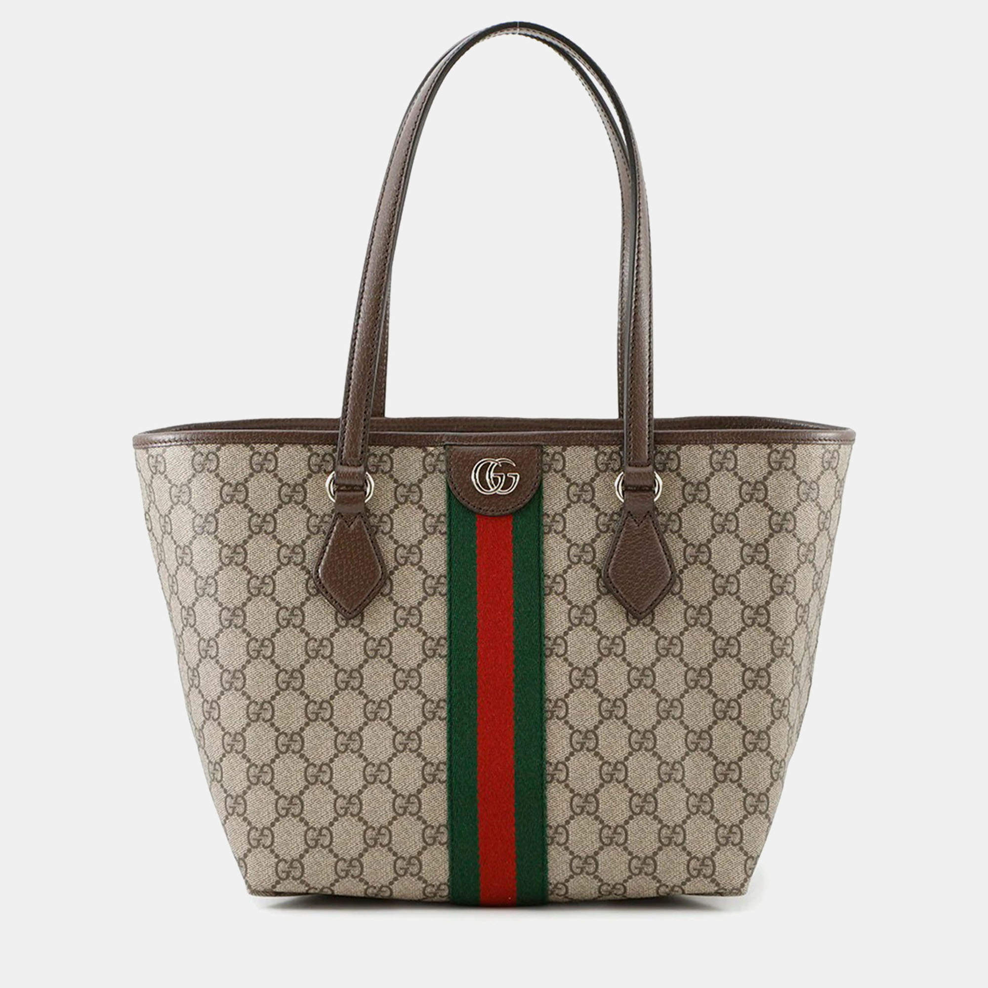 مملوكة مسبقًا Gucci Double G Medium Beige Brown PVC Leather Tote Bag