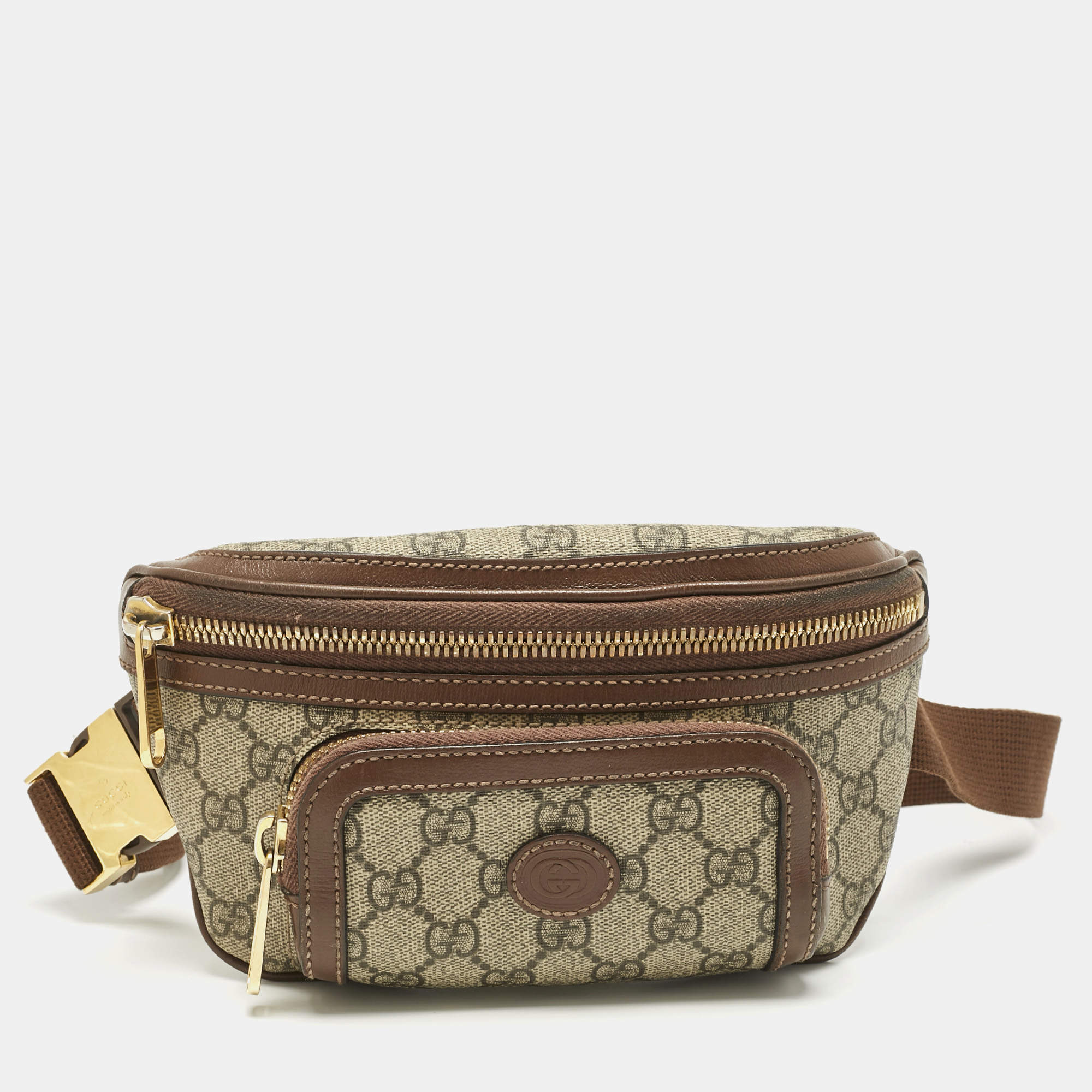 Pre Owned Gucci Brown/Beige GG Supreme Canvas Interlocking G Belt Bag