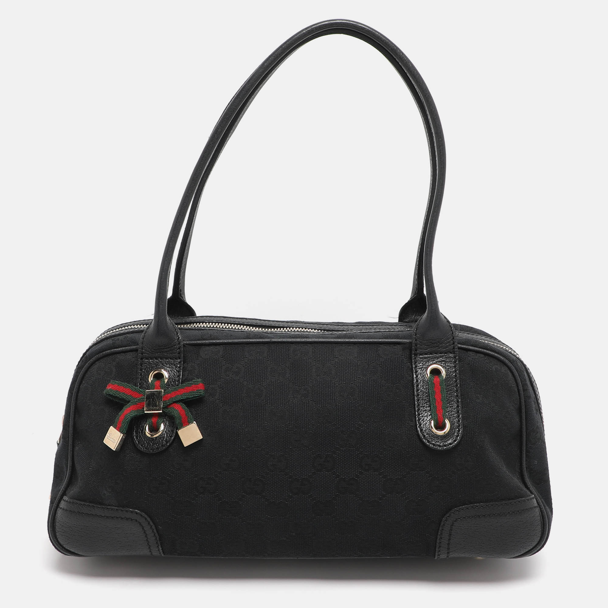 Pre Owned Gucci Black GG Nylon and Leather Princy Boston Bag