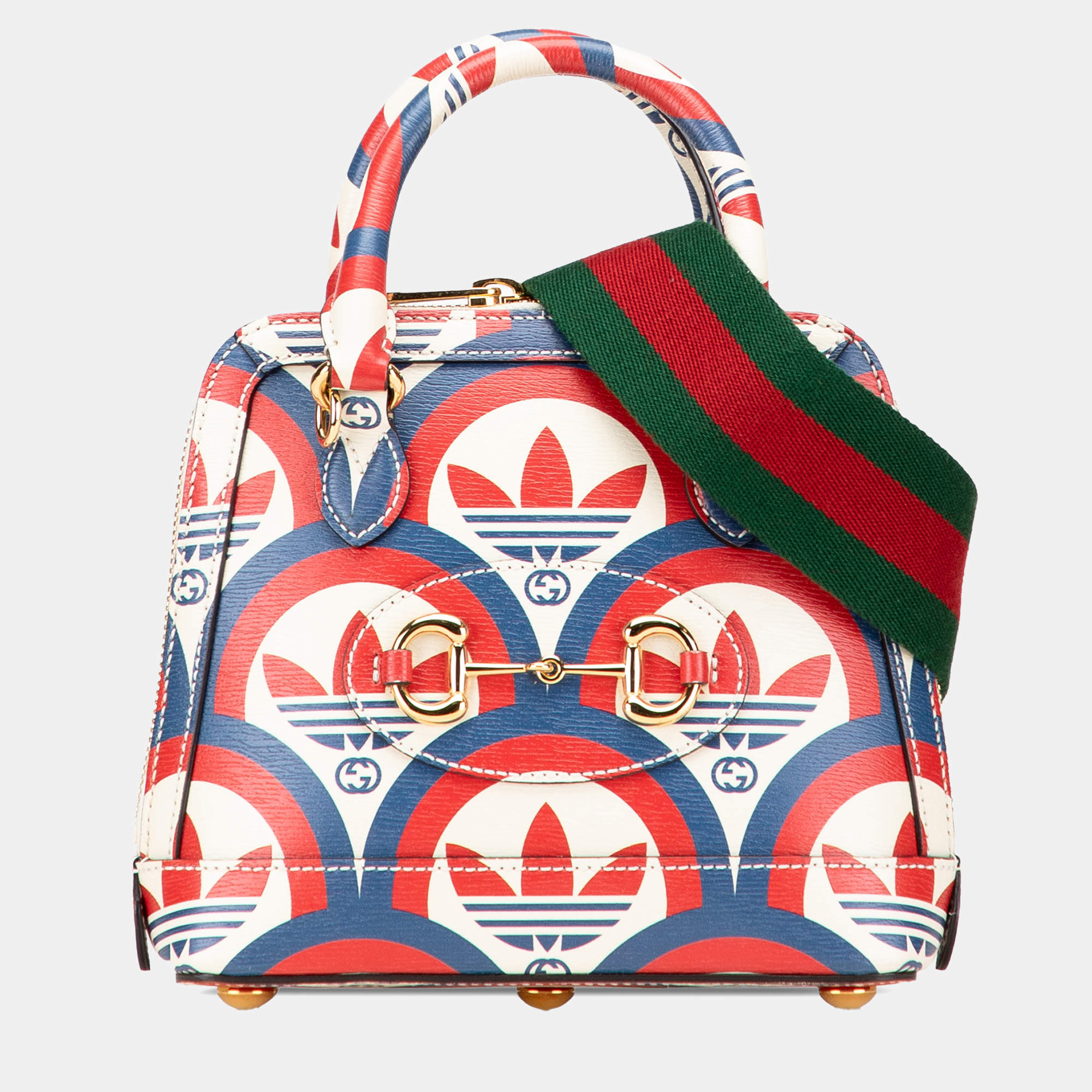 Pre Owned Gucci Red Adidas Mini Leather Horsebit 1955 Top Handle Bag