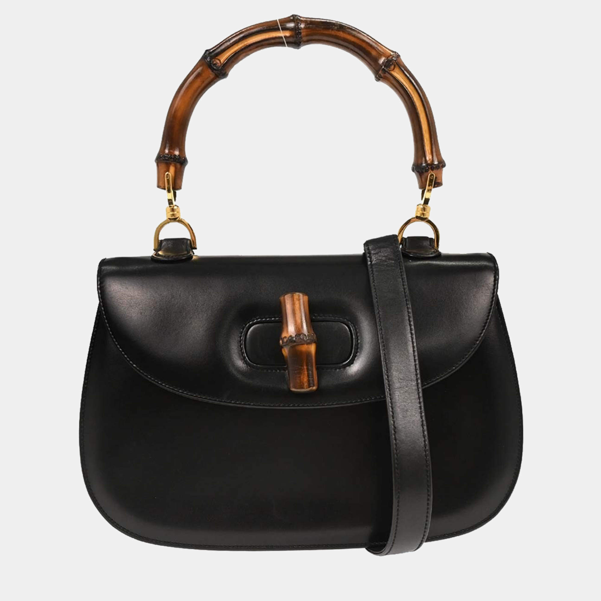 Pre Owned Gucci Black Bamboo 2way Handbag