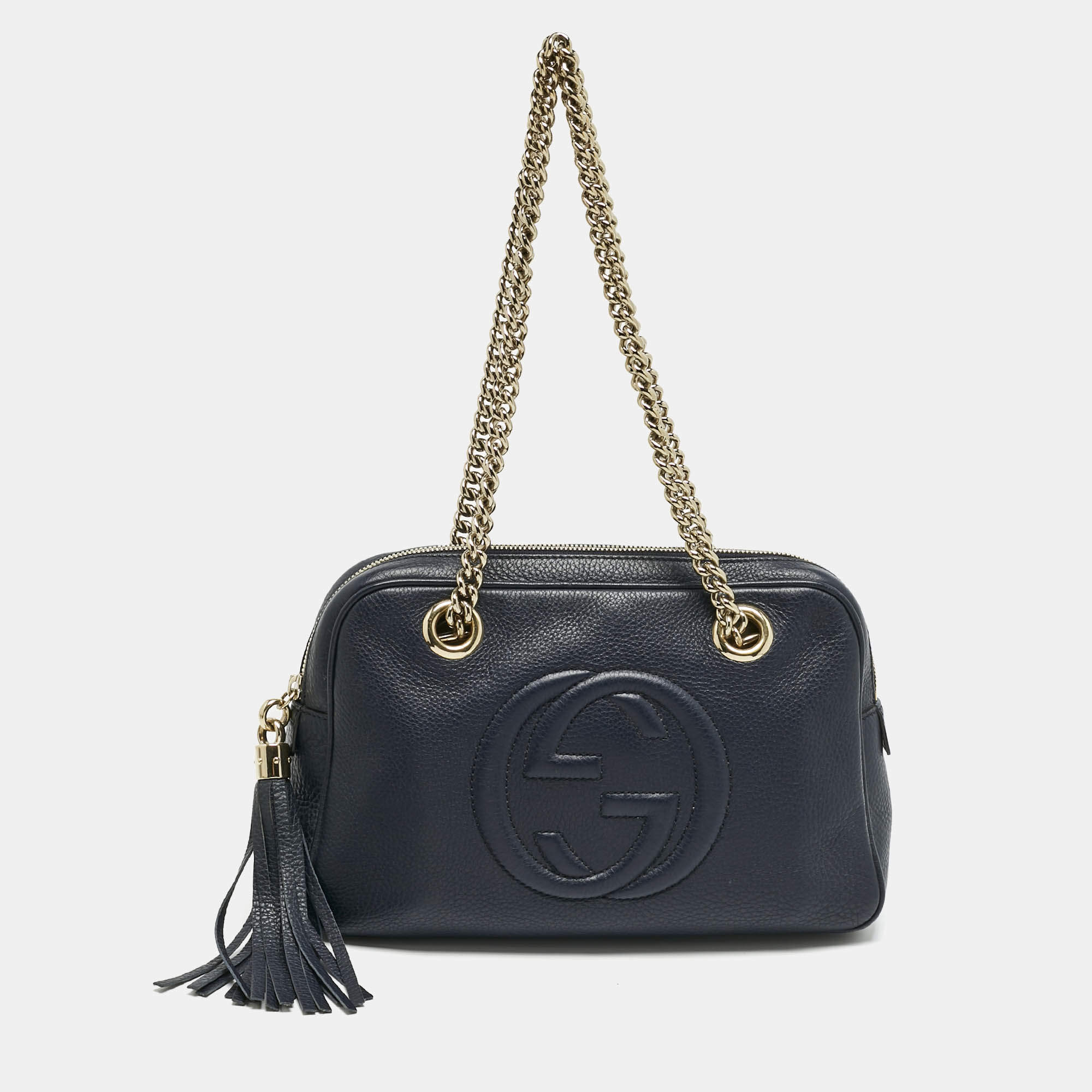 مملوكة مسبقًا Gucci Navy Blue Leather Medium Soho Chain Shoulder Bag