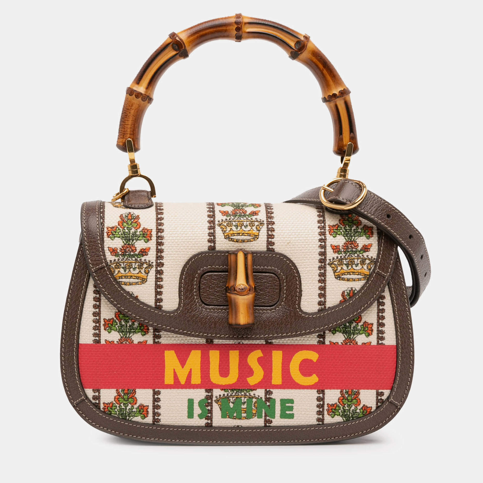 Pre Owned Gucci Beige Brown 100th Anniversary Medium Canvas 1947 Bamboo Top Handle Bag
