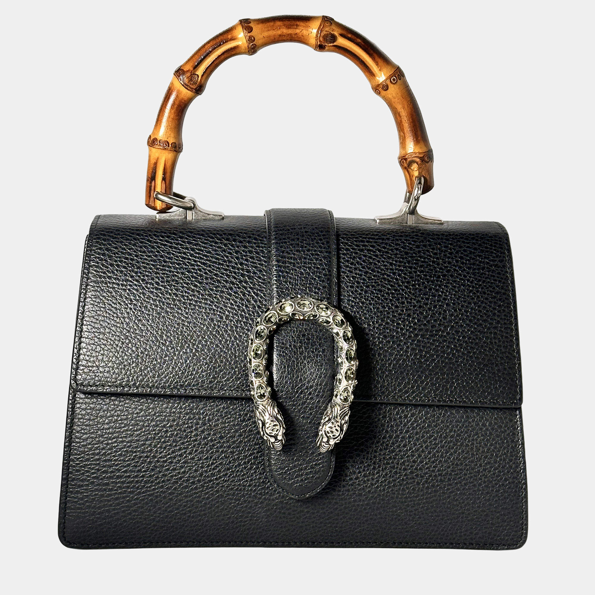 Pre Owned Gucci Black Leather Dionysus Bamboo Top handle Bag