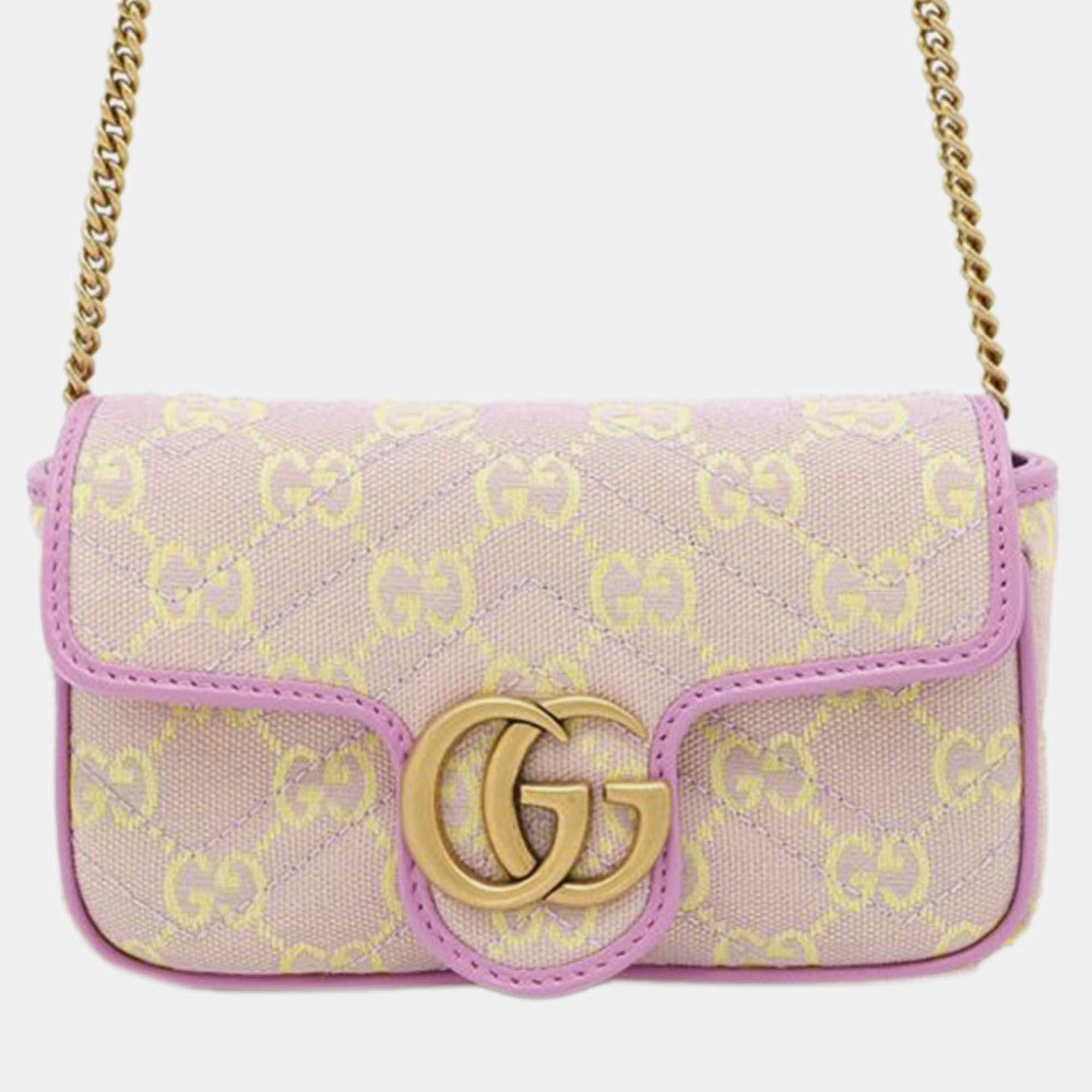 Pre Owned Gucci Purple Super Mini GG Marmont Matelasse Canvas Flap Crossbody