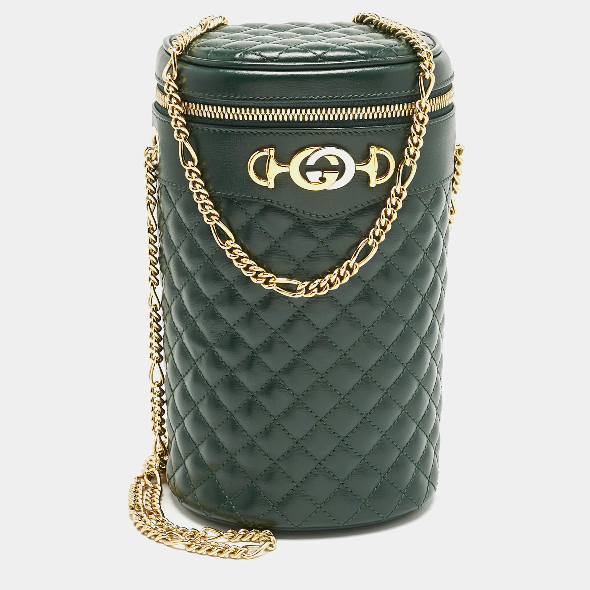 Pre Owned Gucci Green Quilted Leather Trapuntata Convertible Belt Bag