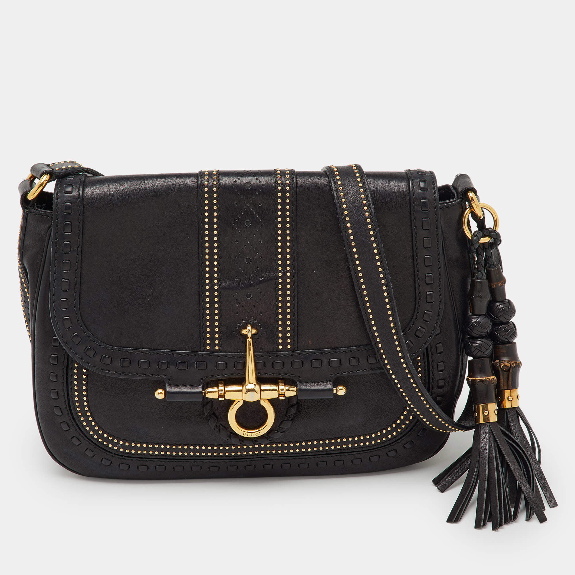 Pre Owned Gucci Black Leather Snaffle Bit Medium Shoulder Bag