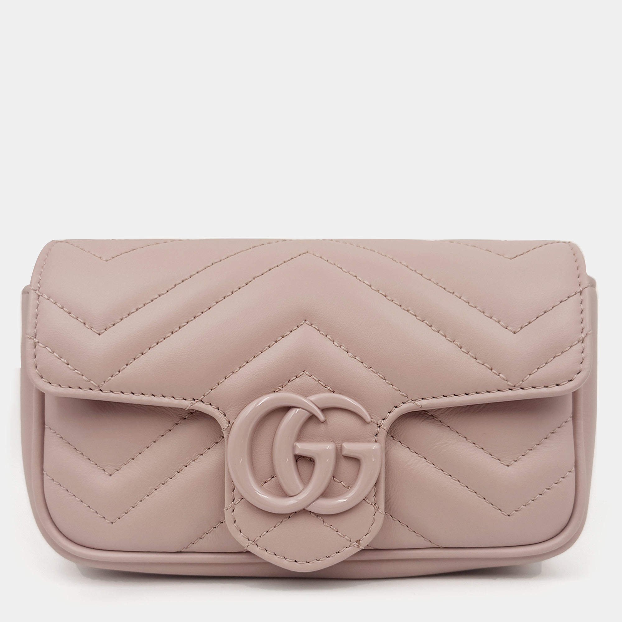 Pre Owned Gucci GG Marmont Matelasse Super Mini Light Pink Leather Bag