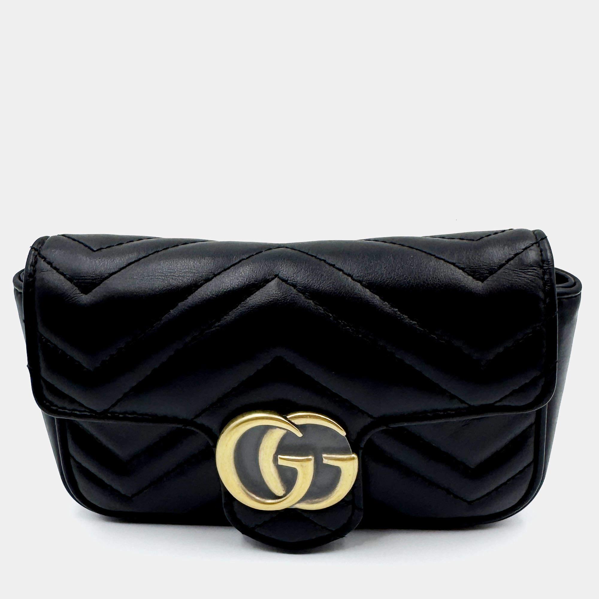Pre Owned Gucci black Matelasse Leather Super Mini GG Marmont Shoulder Bag