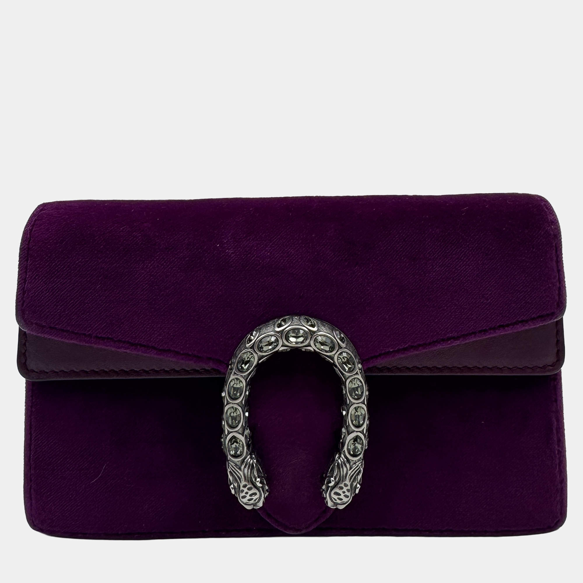 Pre Owned Gucci Purple Velvet And Leather Super Mini Dionysus Shoulder Bag