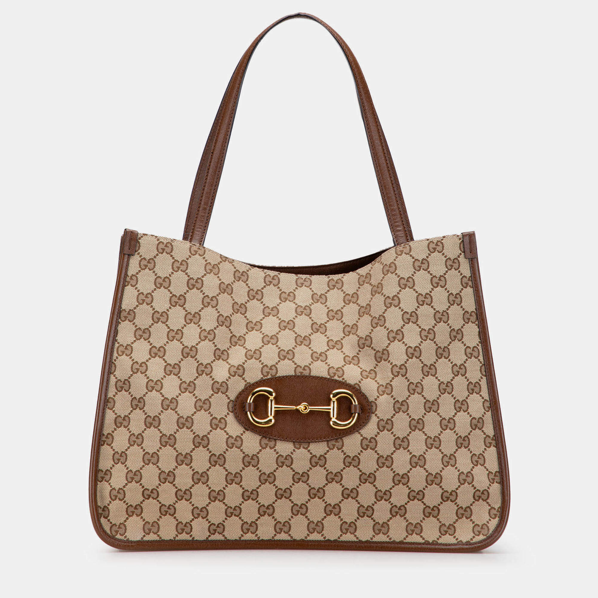 Pre Owned Gucci Brown Medium GG Canvas Horsebit 1955 Tote