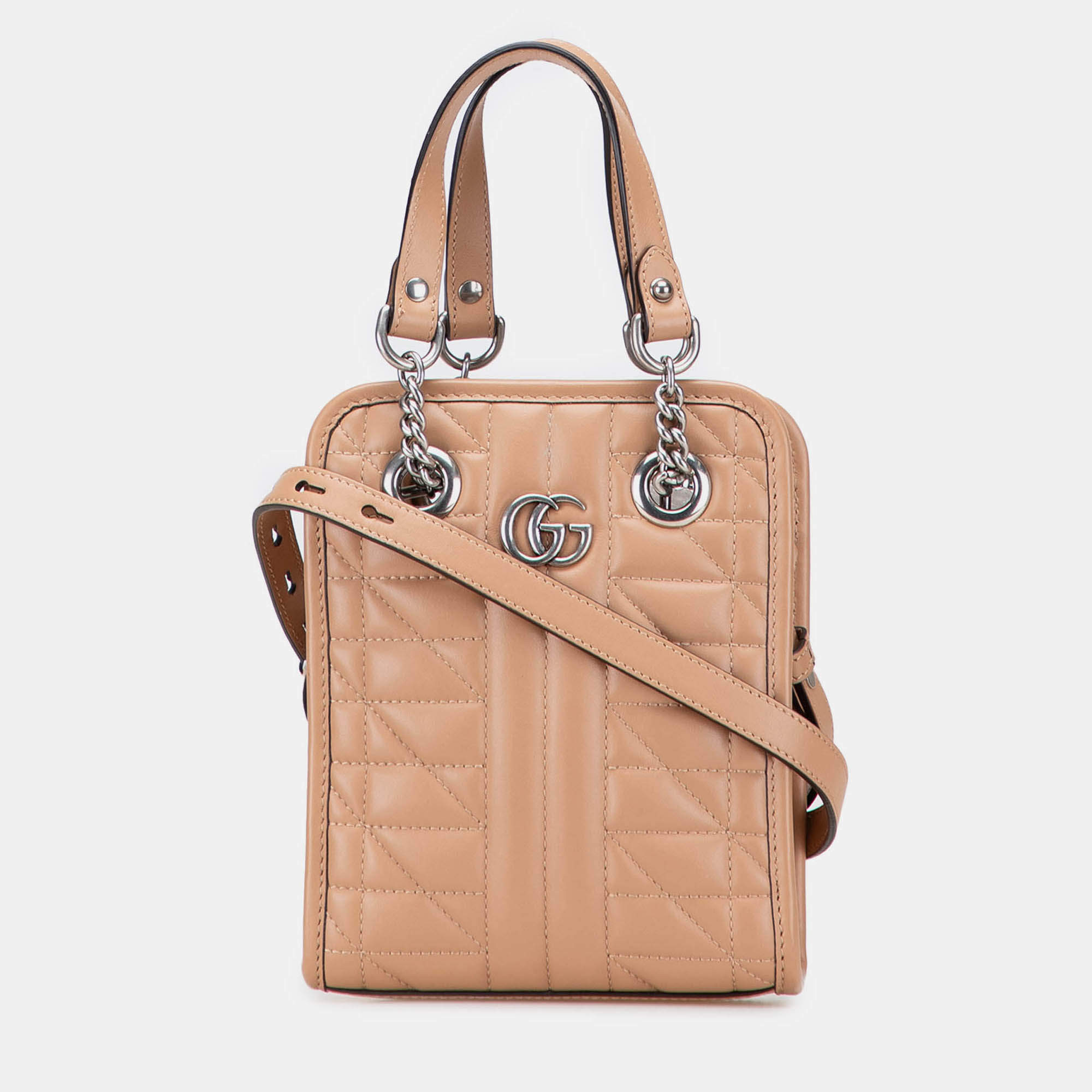 Pre Owned Gucci Brown Mini GG Marmont Matelasse Leather Aria Satchel