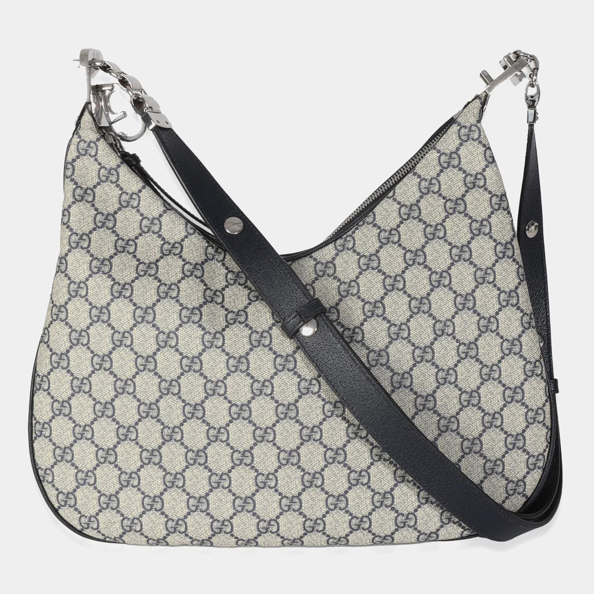 Pre Owned Gucci Navy GG Supreme Large Attache Shoulder Bag