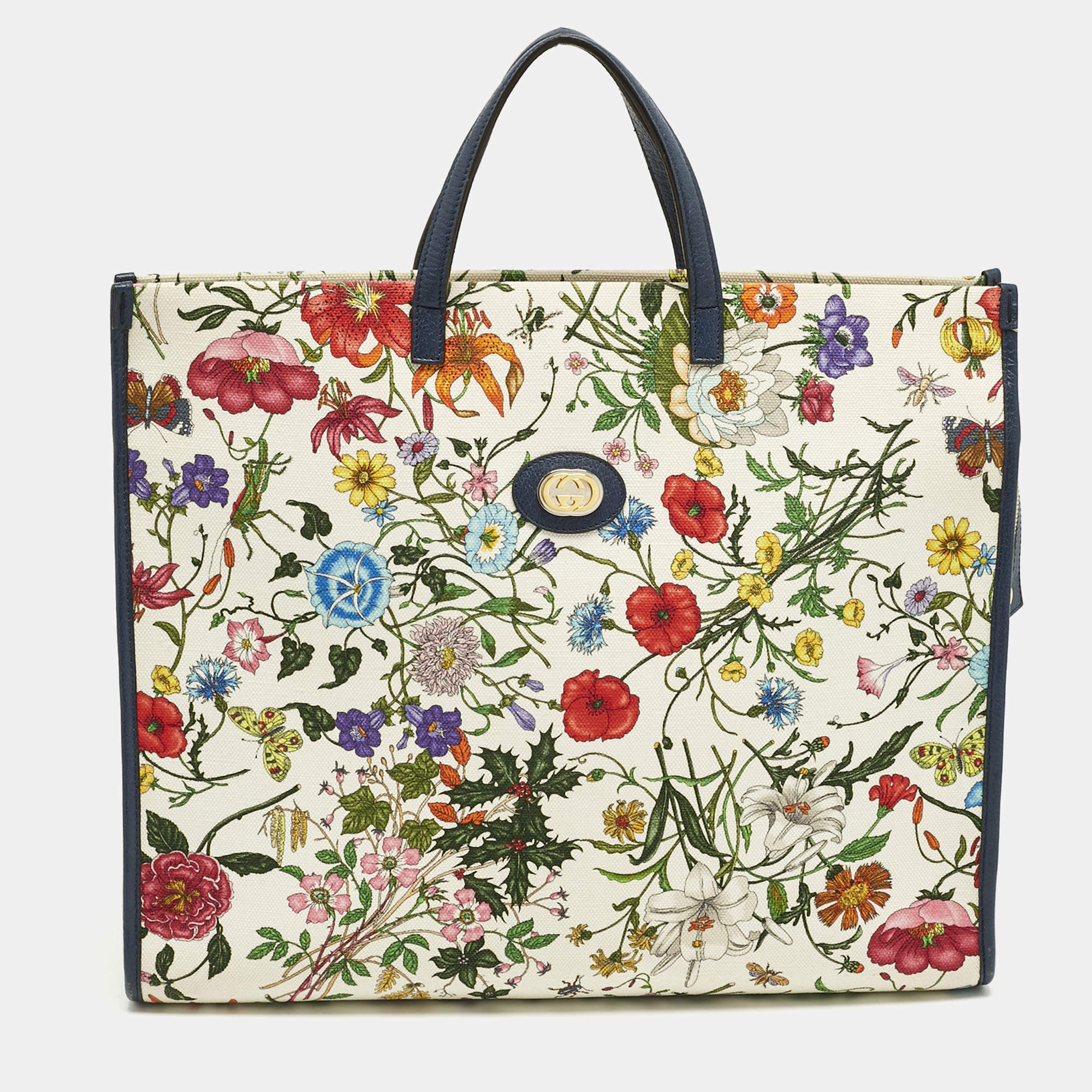Pre Owned Gucci Multicolor Flora Canvas and Leather Large Tote