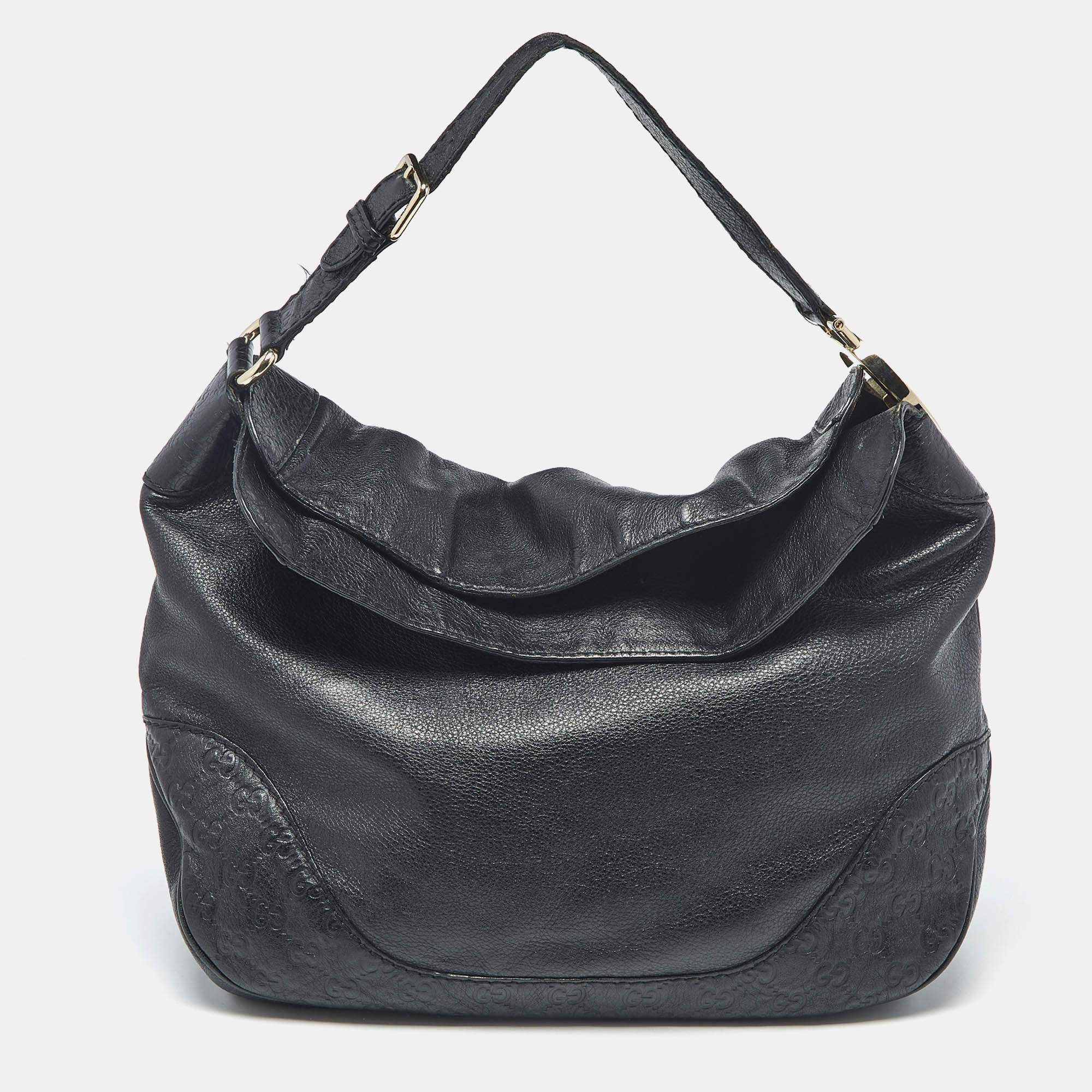 Pre Owned Gucci Black Leather Guccissima Detail Charlotte Hobo