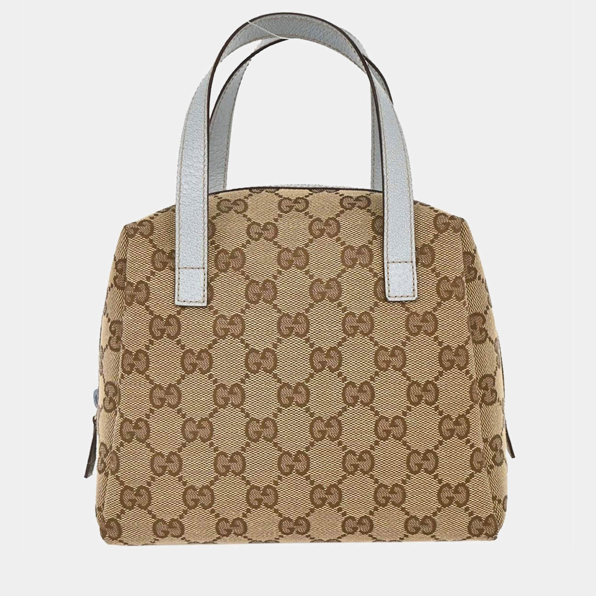 Pre Owned Gucci Beige/Light Blue GG Handbag