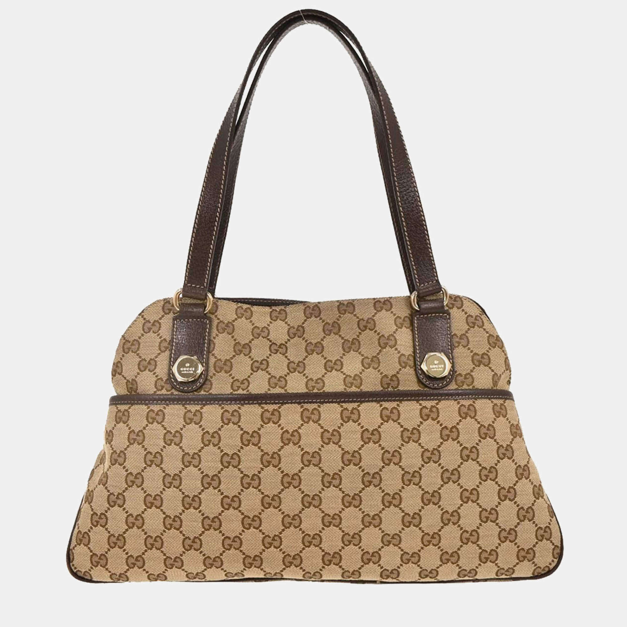 Pre Owned Gucci Beige GG Canvas and Leather Tote Bag