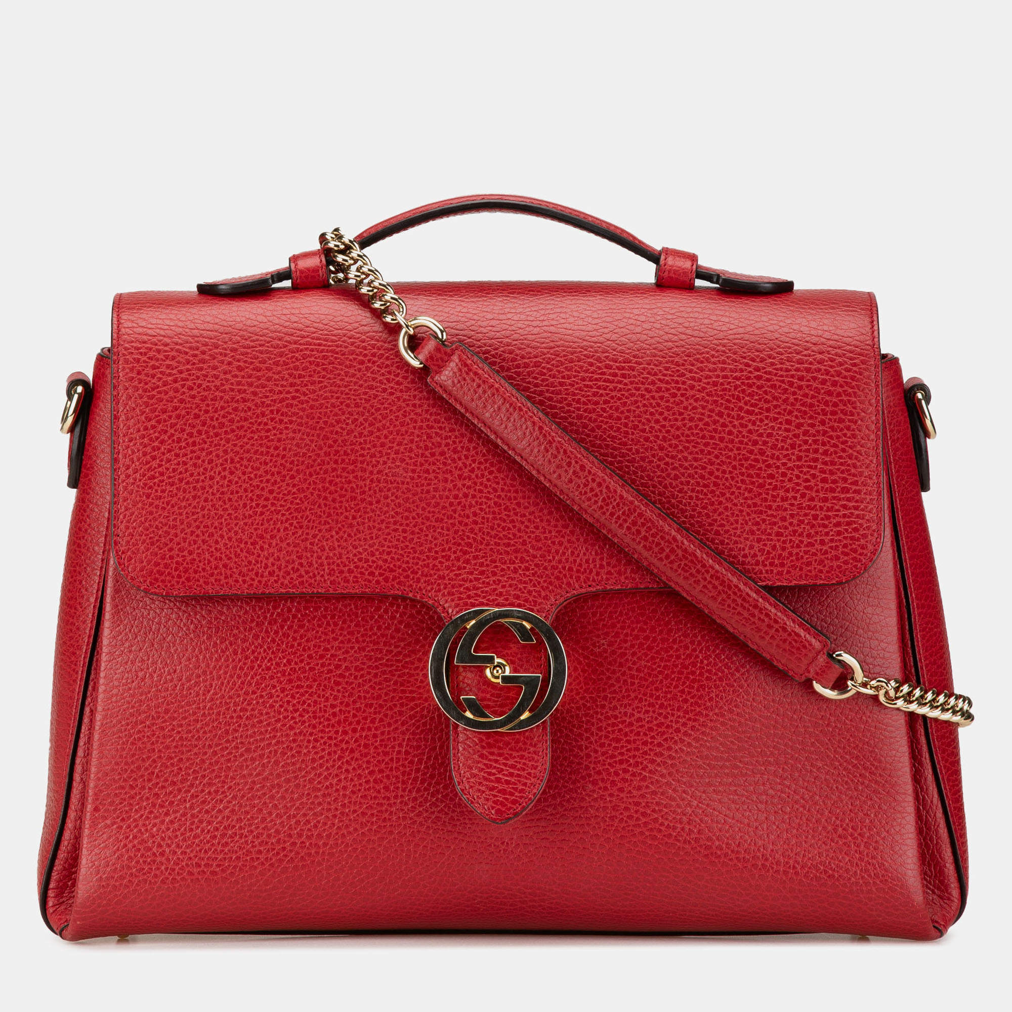 Pre Owned Gucci Red Medium Dollar Calf Interlocking G Satchel