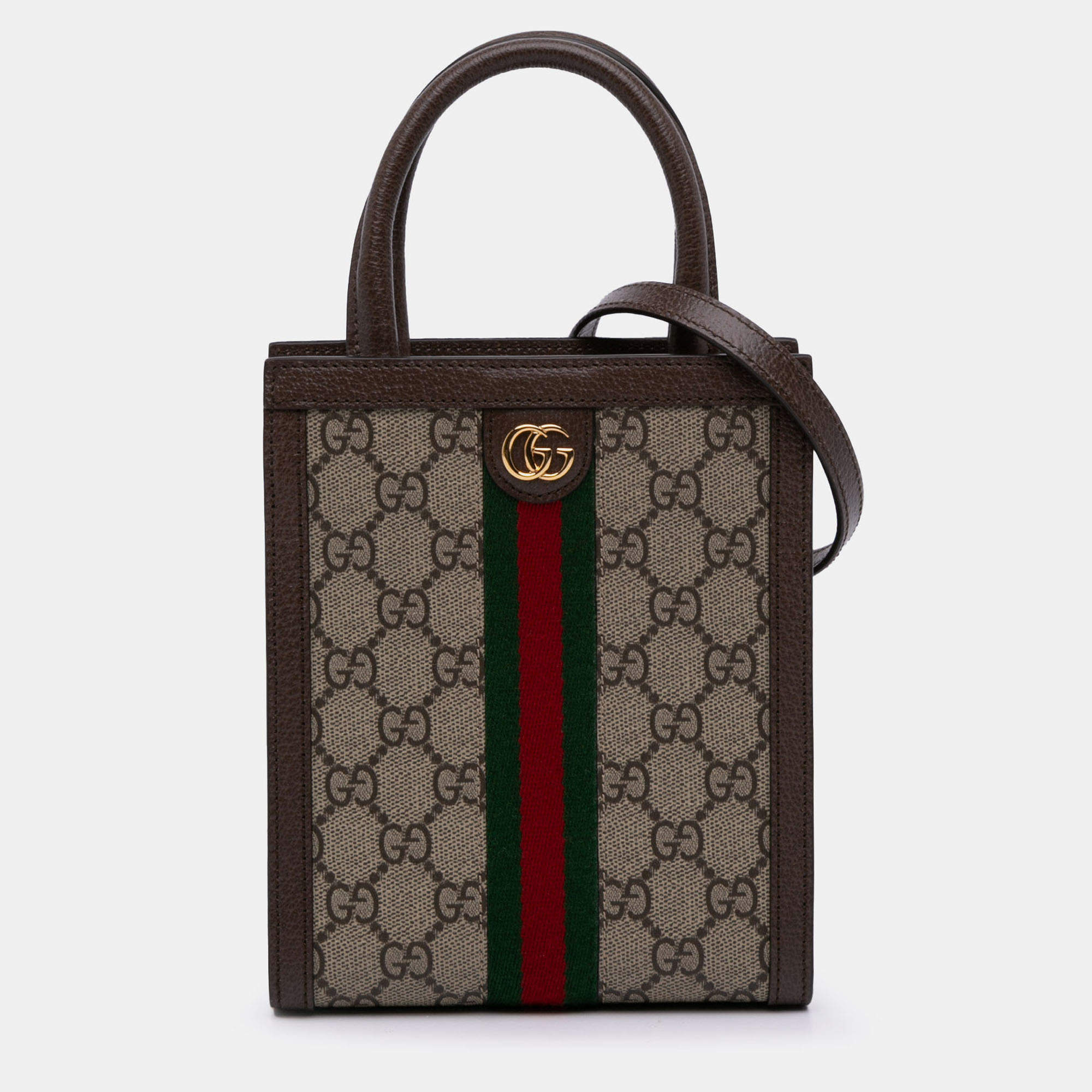 Pre Owned Gucci Beige Brown Mini GG Supreme Ophidia Web Satchel