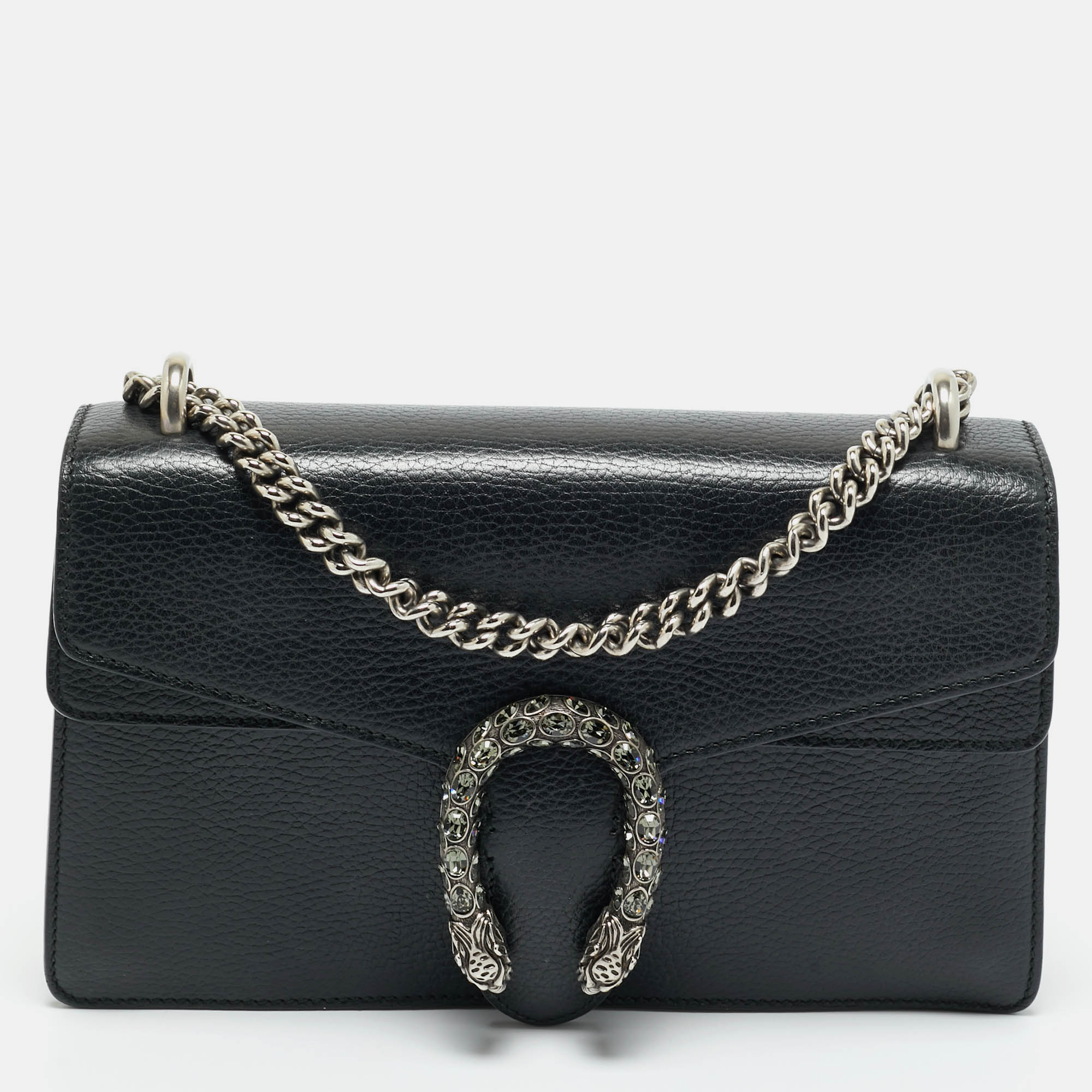 Pre Owned Gucci Black Leather Small Dionysus Crystals Shoulder Bag