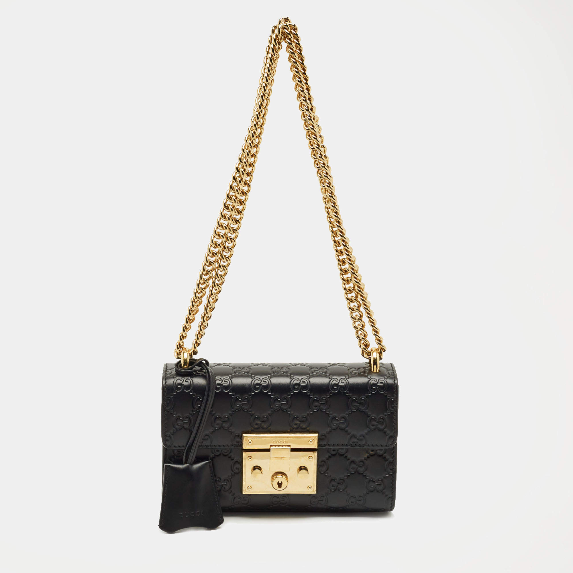 Pre Owned Gucci Black Guccissima Leather Small Padlock Shoulder Bag