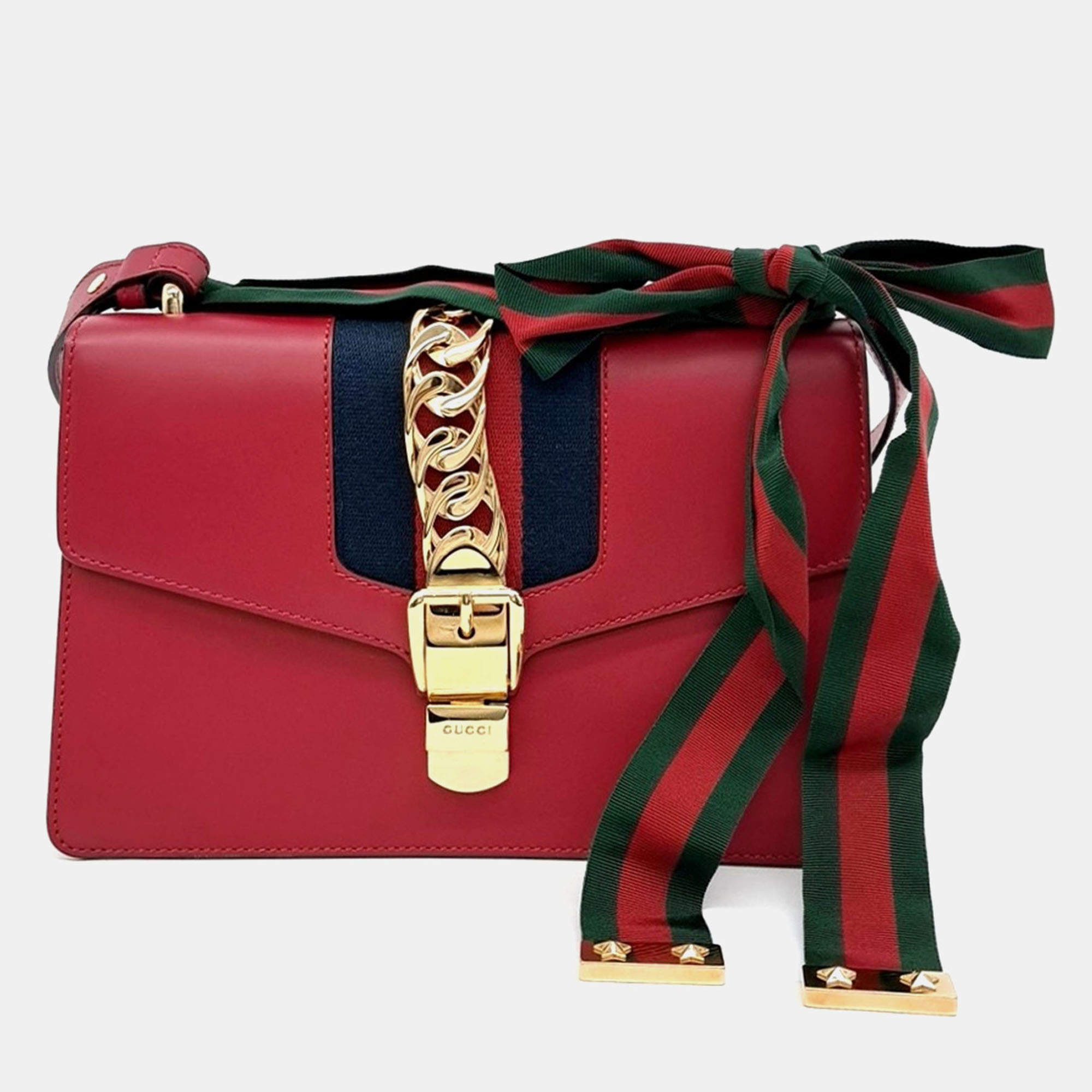 Pre Owned Gucci Red Leather Sylvie Bag