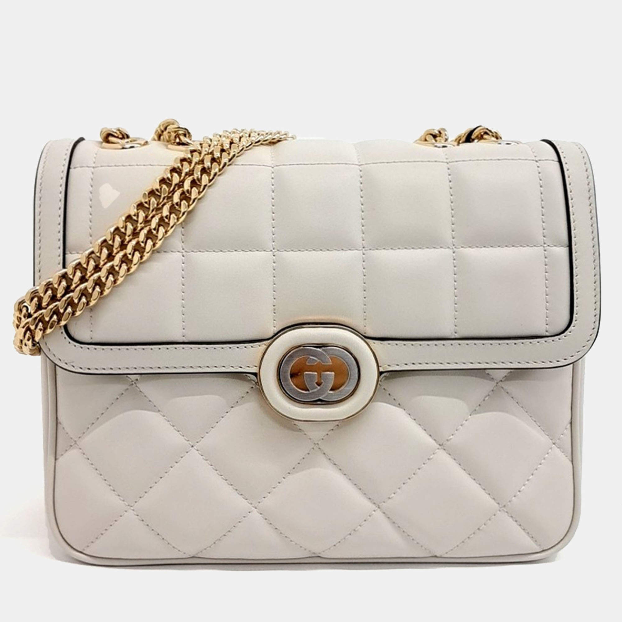 Pre Owned Gucci White Leather Deco Small Shoulder Bag