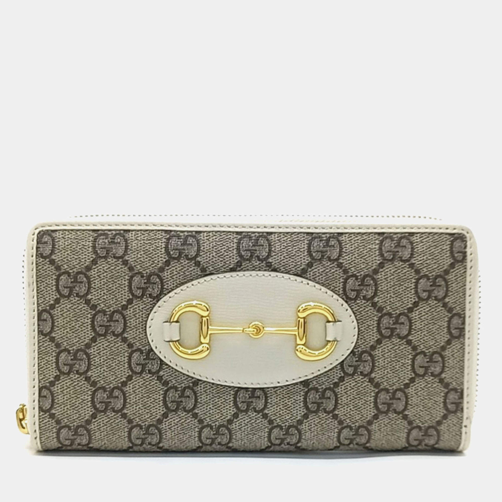 Pre Owned Gucci Beige White Canvas Horsebit Long Wallet