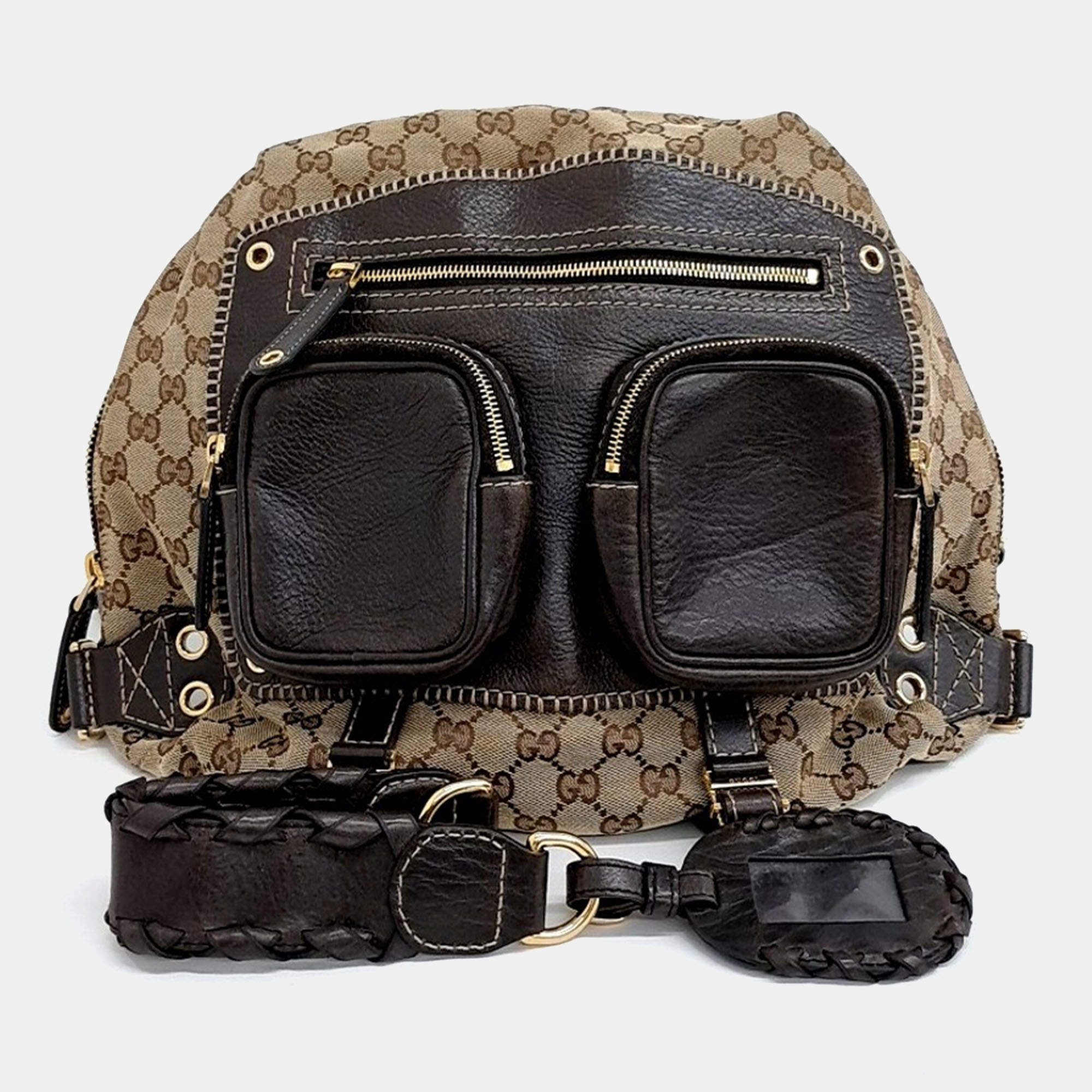 Pre Owned Gucci Brown Fabric Jacquard Backpack