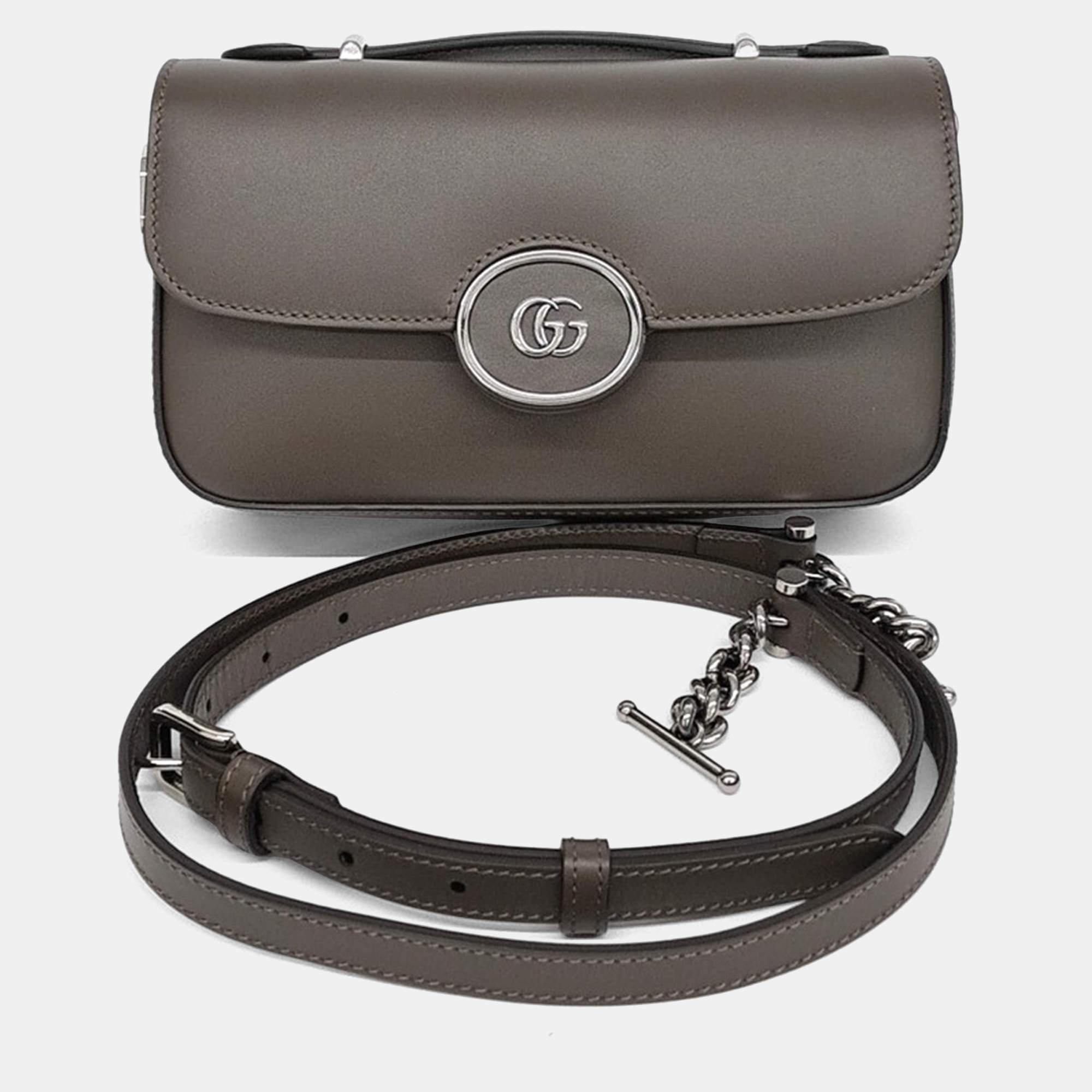 Pre Owned Gucci Brown Leather Petite GG Mini Shoulder Bag