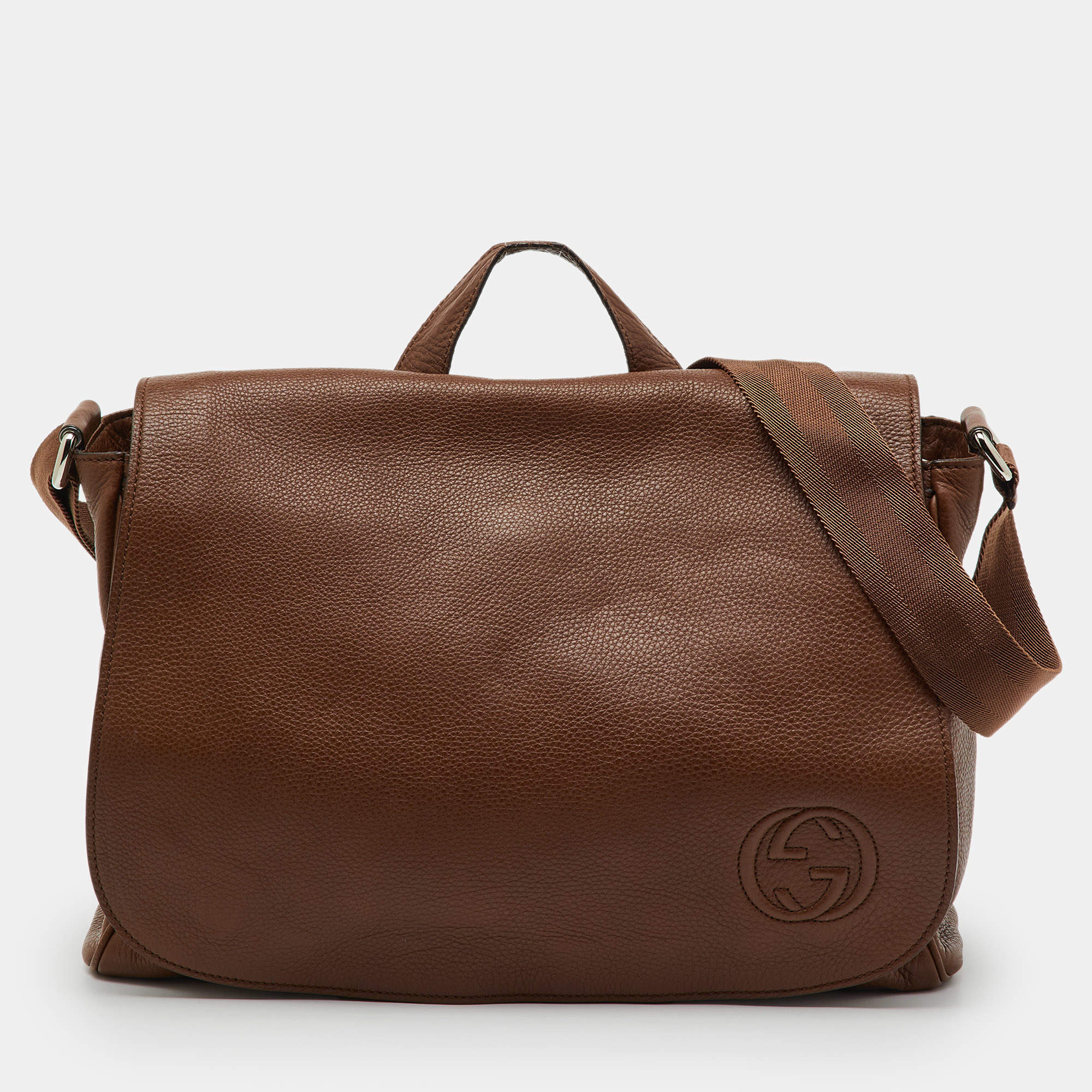 Pre Owned حقيبة حفاضات غوتشي جلد بني سوهو جي جي