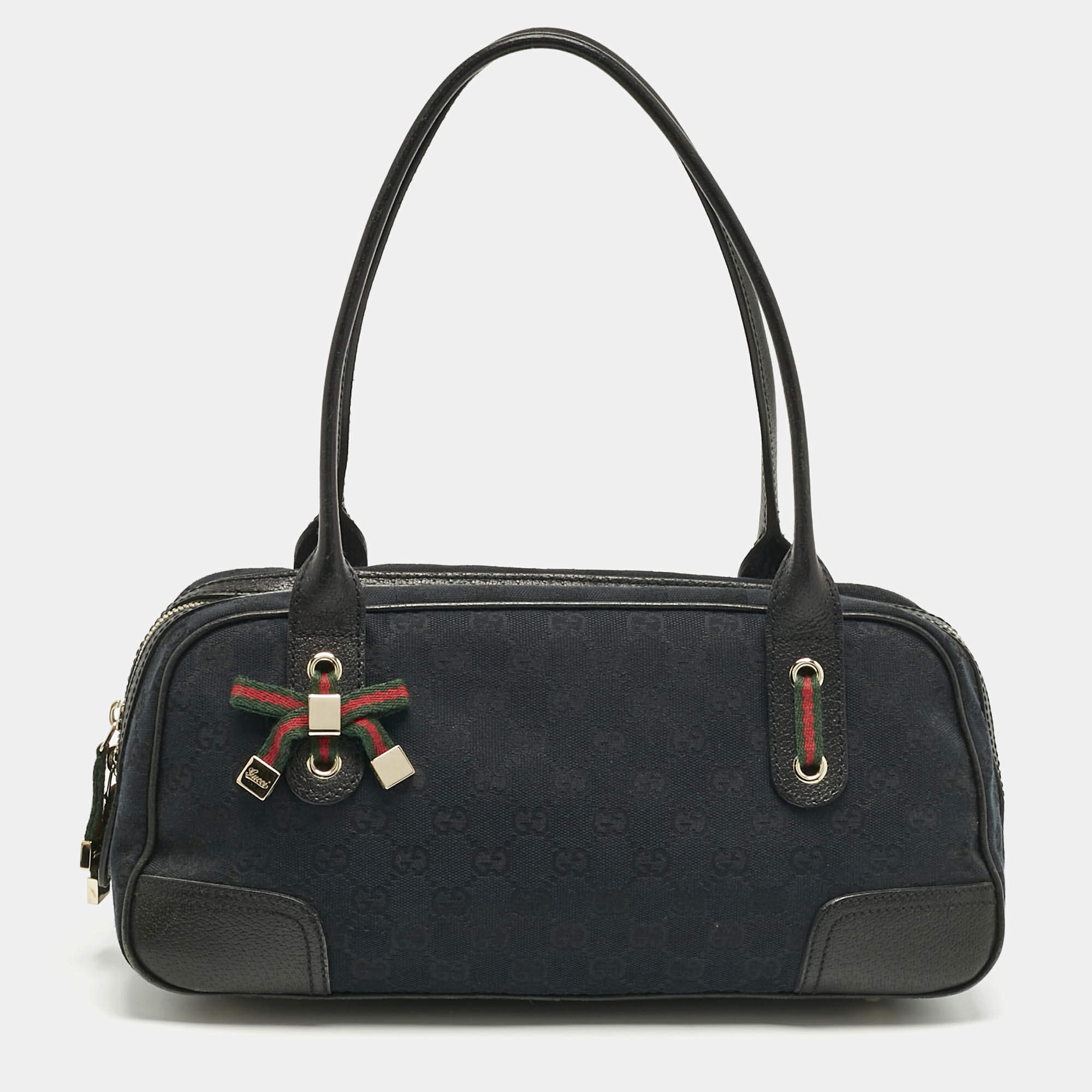 Pre Owned Gucci Black GG Canvas and Leather Princy Boston Bag