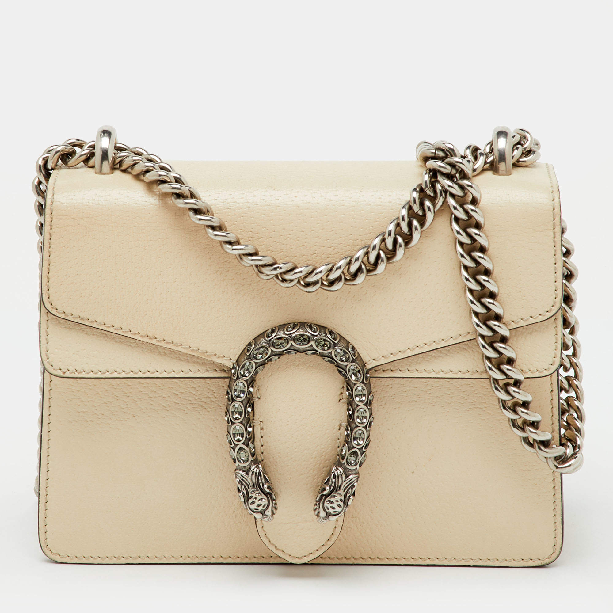 Pre Owned Gucci Off White Leather Small Dionysus Shoulder Bag