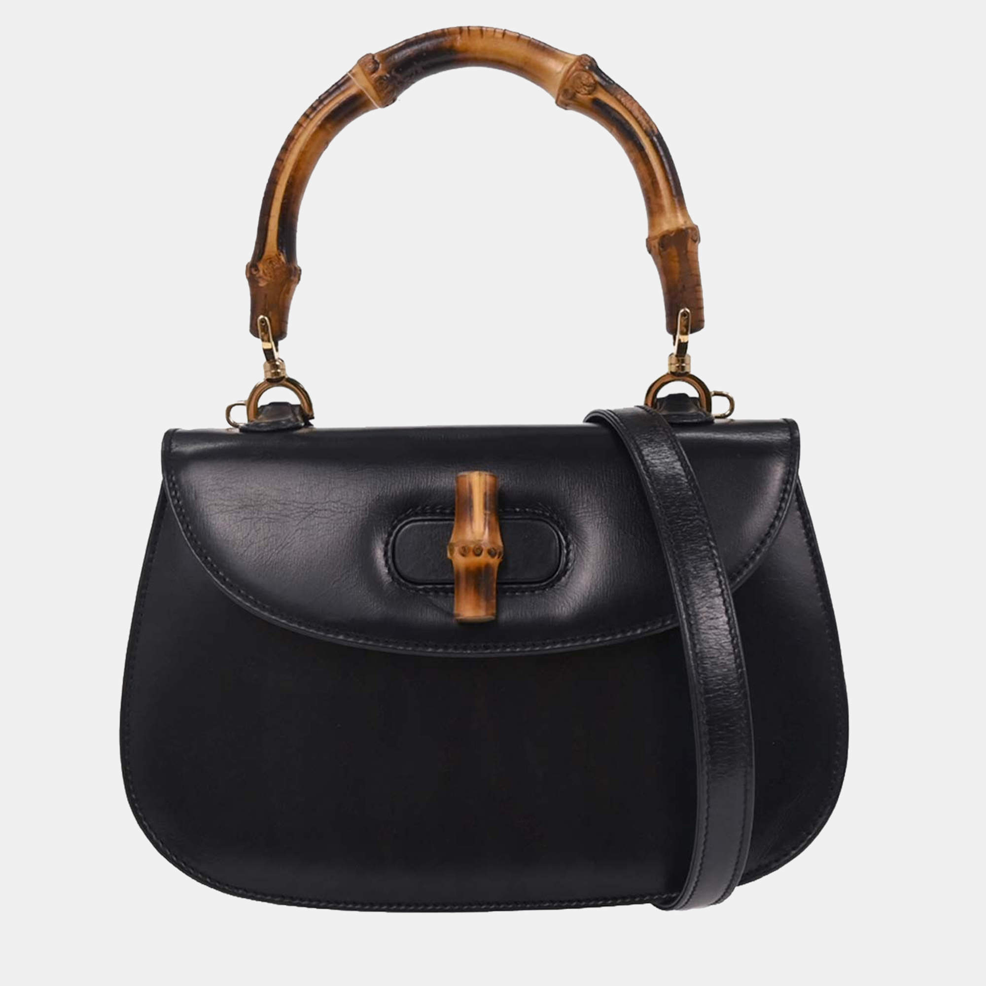 Pre Owned Gucci Black Bamboo 2way Handbag